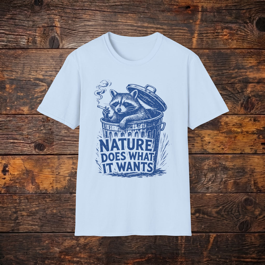 Raccoon in Trash "Nature Does What It Wants" Vintage Graphic T-Shirt
