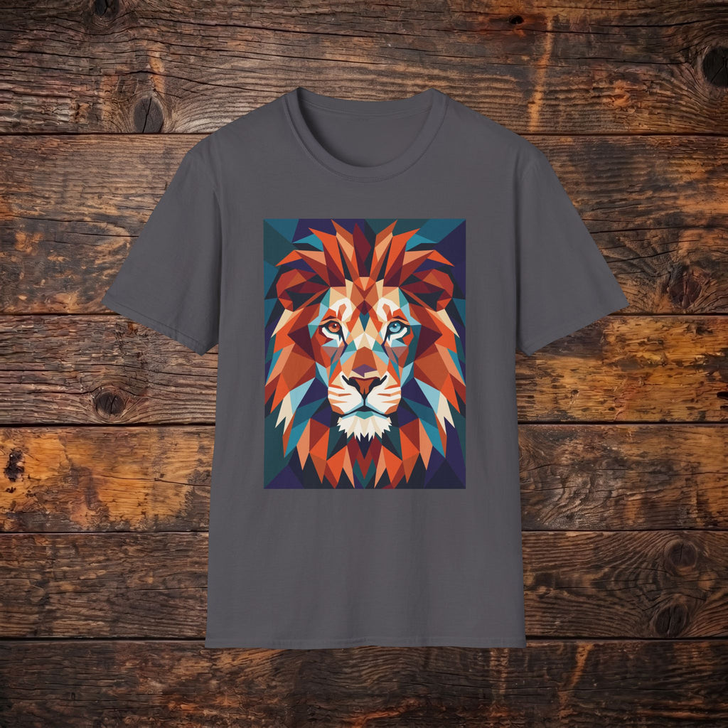 Geometric Lion Graphic T-Shirt — Vibrant Polygonal Lion Tee