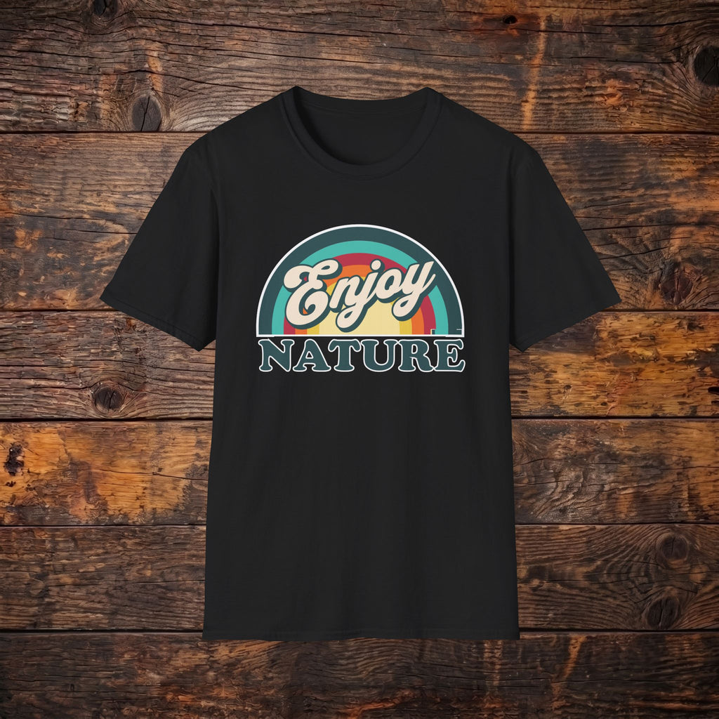 Enjoy Nature T-Shirt — Retro Rainbow Outdoor Graphic Tee