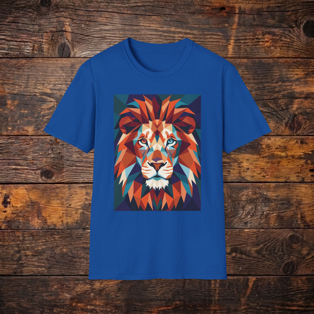 Geometric Lion Graphic T-Shirt — Vibrant Polygonal Lion Tee