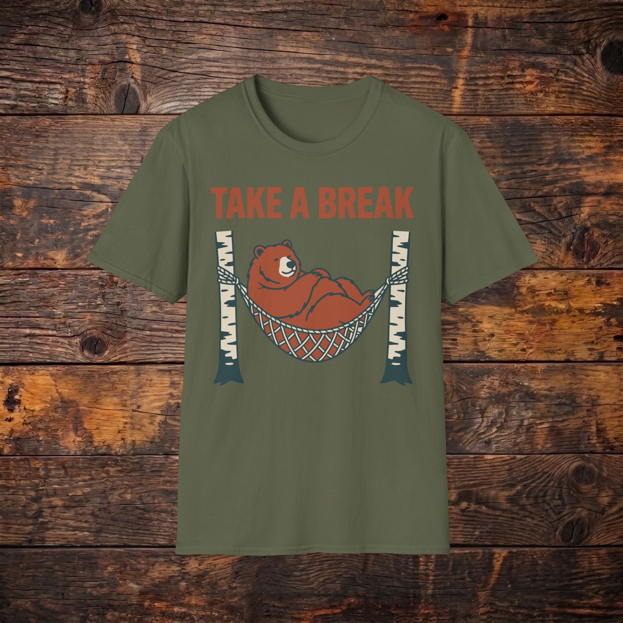 Take A Break Bear T-Shirt — Relaxing Hammock Graphic Tee