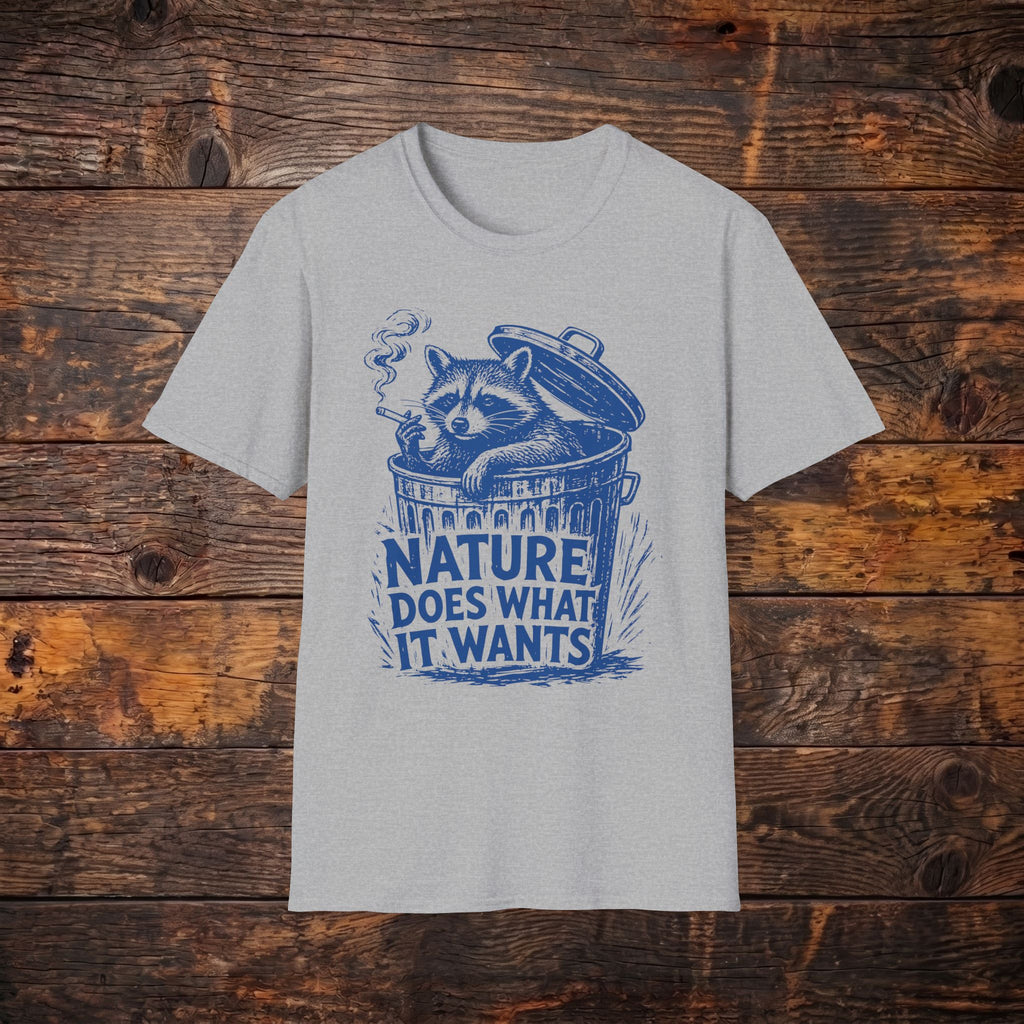 Raccoon in Trash "Nature Does What It Wants" Vintage Graphic T-Shirt