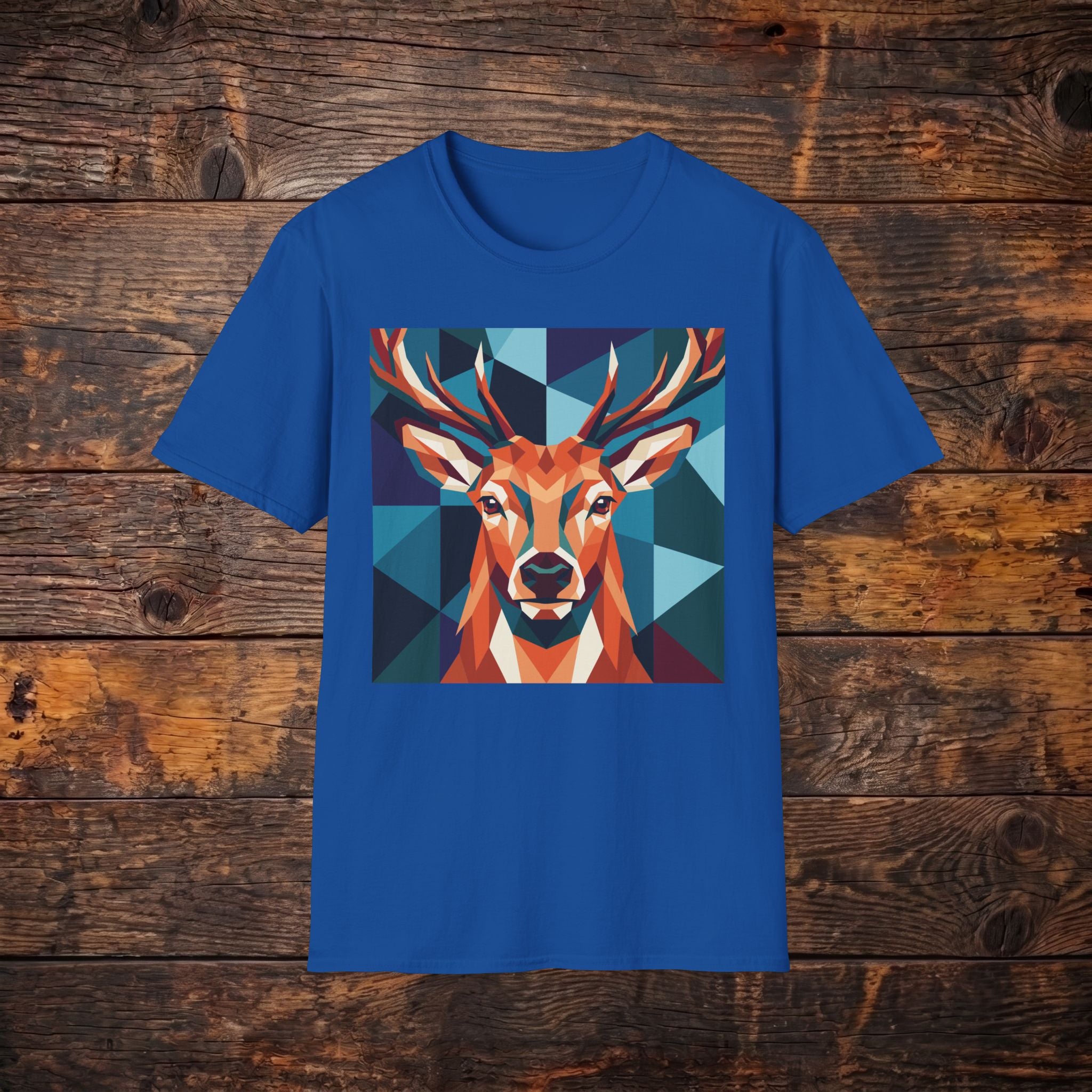 Geometric Stag T-Shirt — Colorful Polygon Deer Graphic Tee