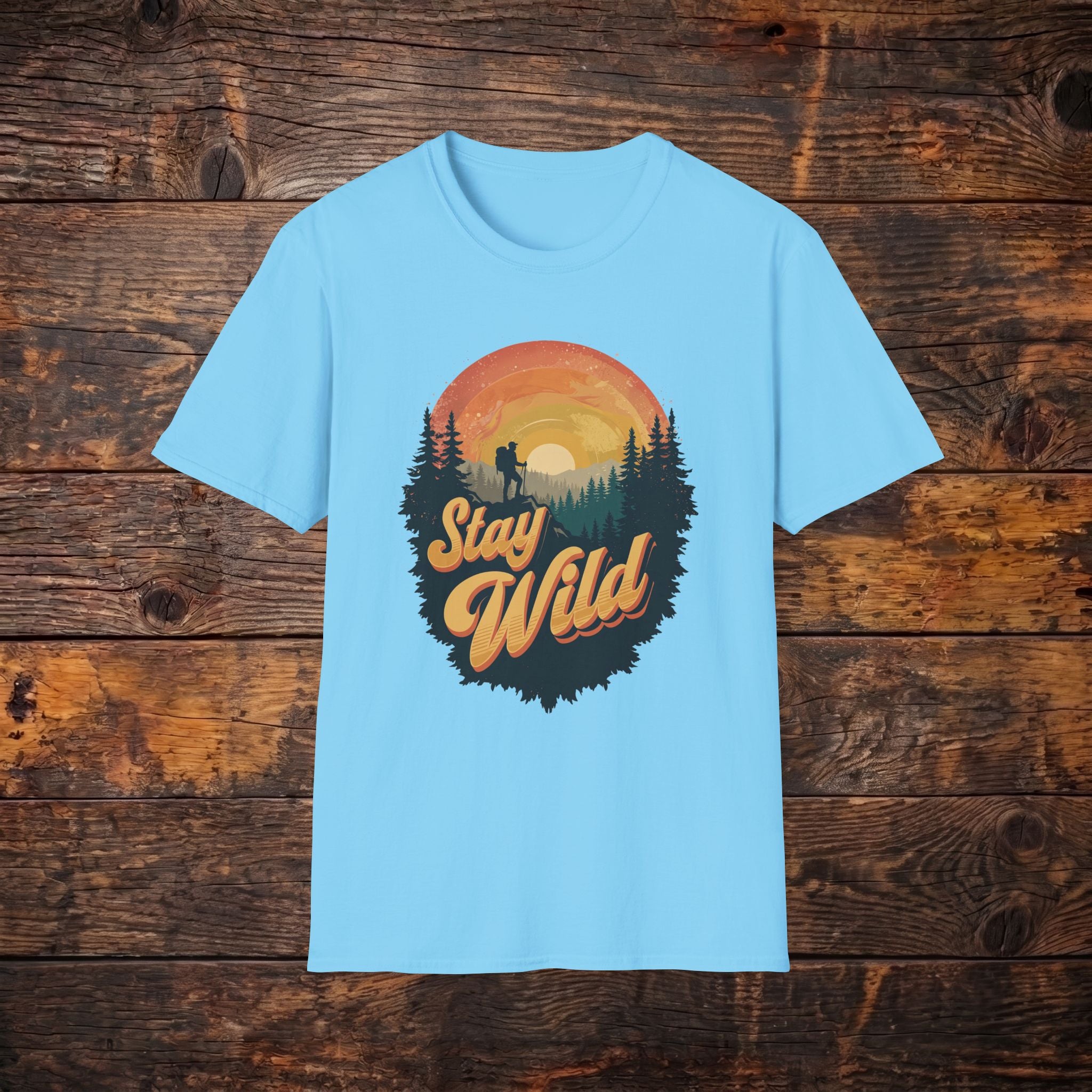 Stay Wild Graphic T-Shirt — Outdoor Adventure Sunset Design