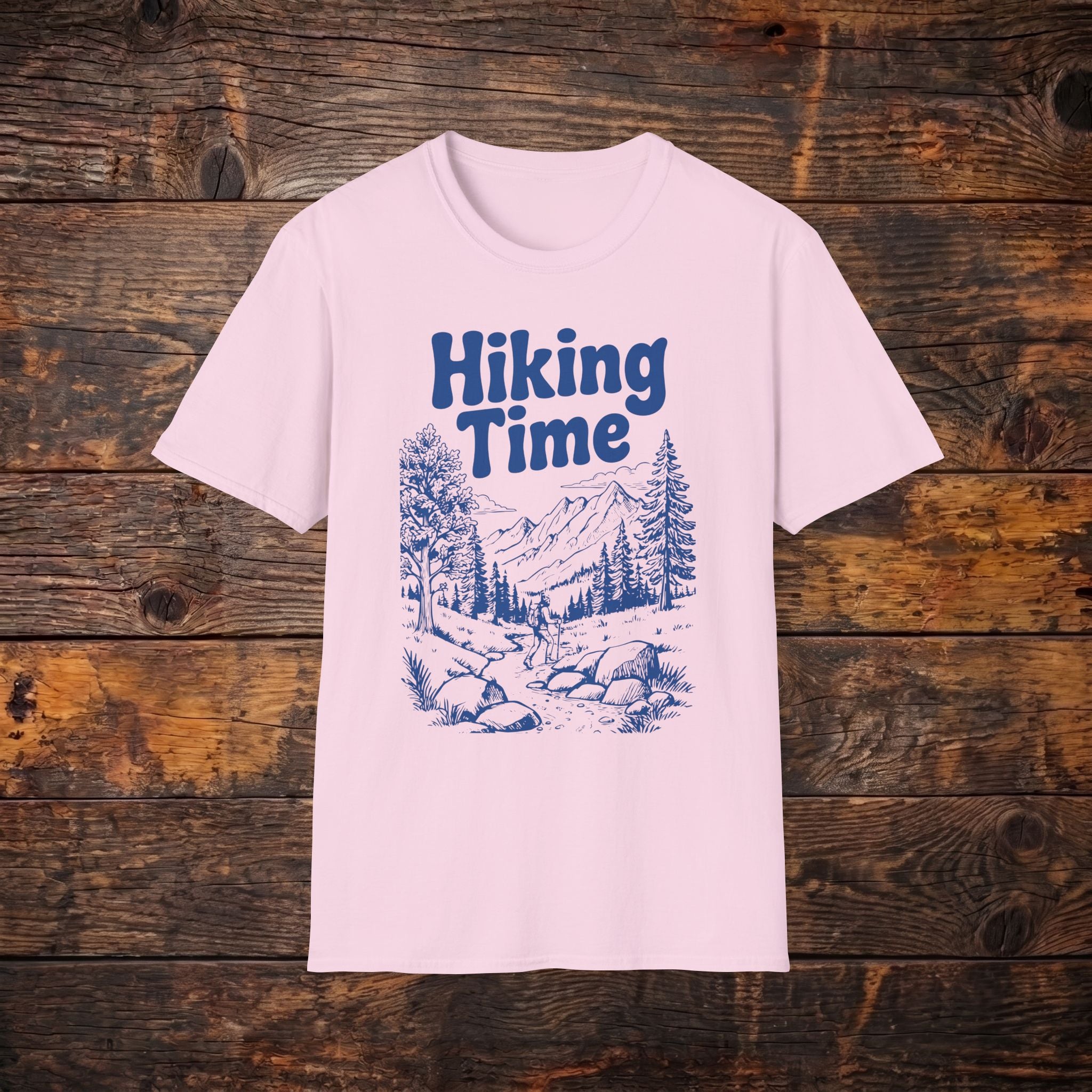 Hiking Time T‑Shirt — Retro Outdoor Mountains & Pines Tee