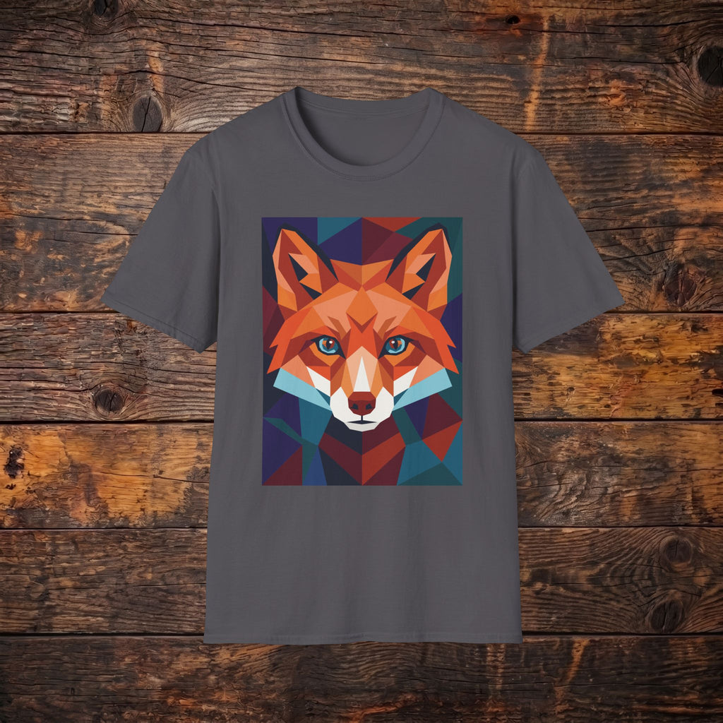 Geometric Fox Graphic T-Shirt — Colorful Polygon Fox Face Tee