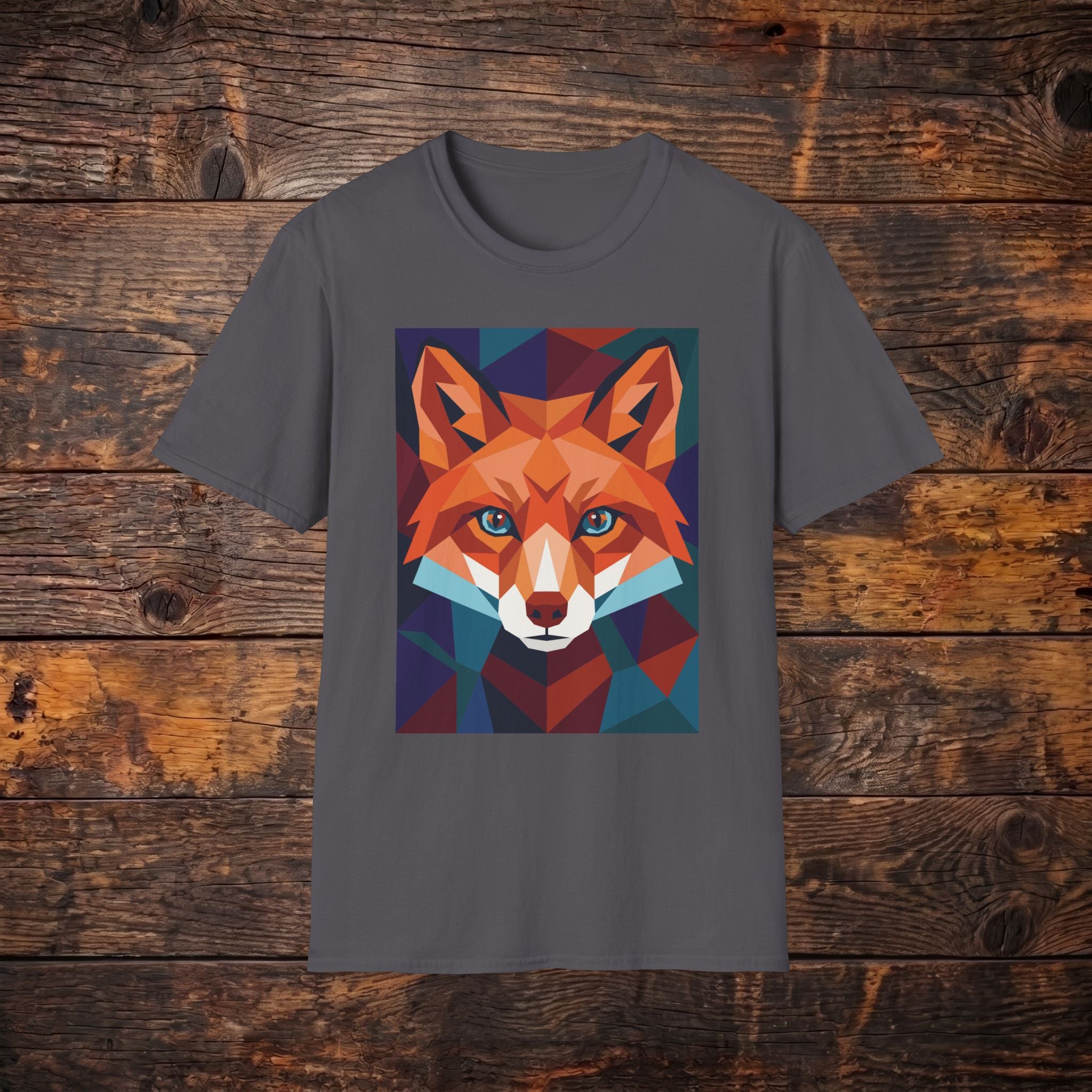 Geometric Fox Graphic T-Shirt — Colorful Polygon Fox Face Tee