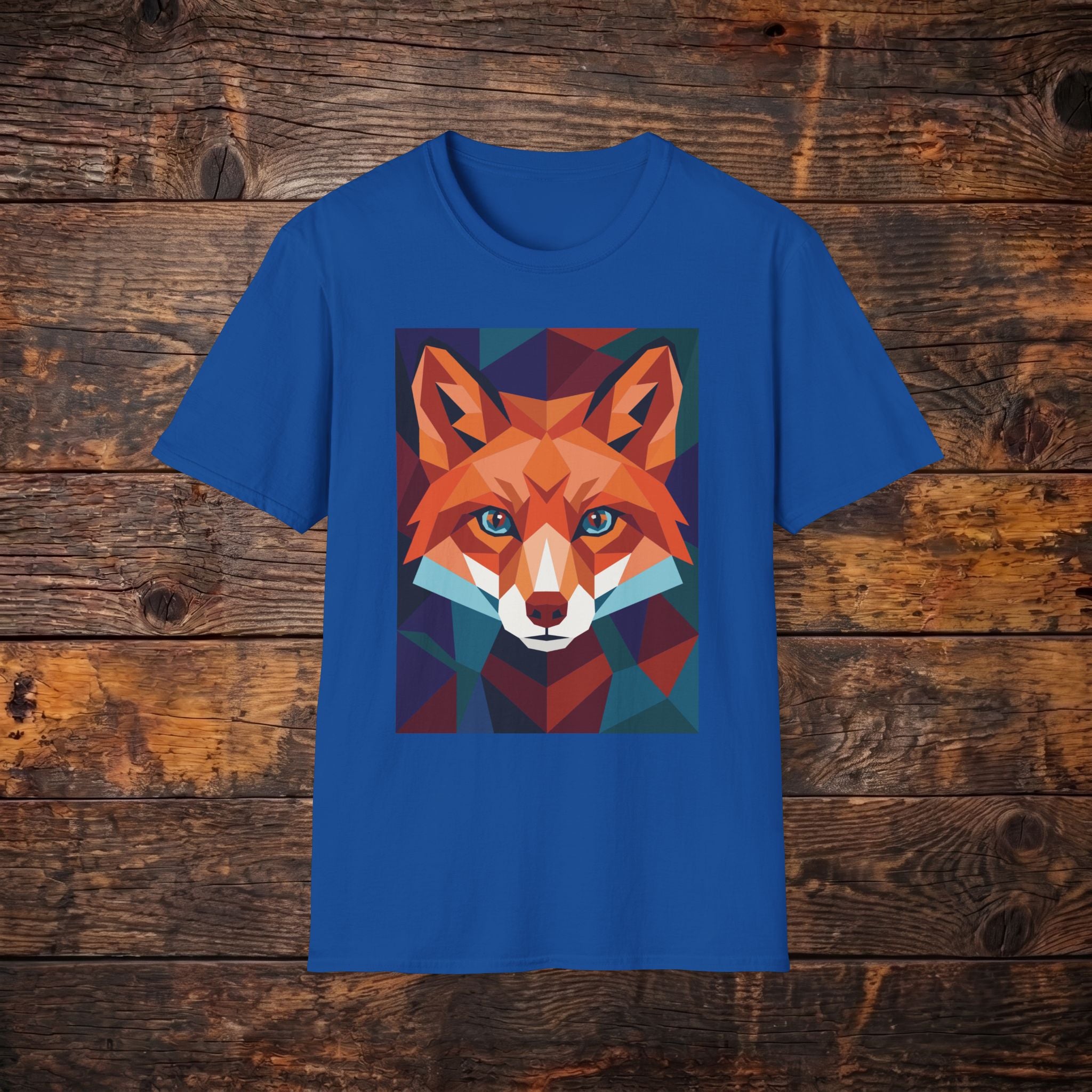 Geometric Fox Graphic T-Shirt — Colorful Polygon Fox Face Tee
