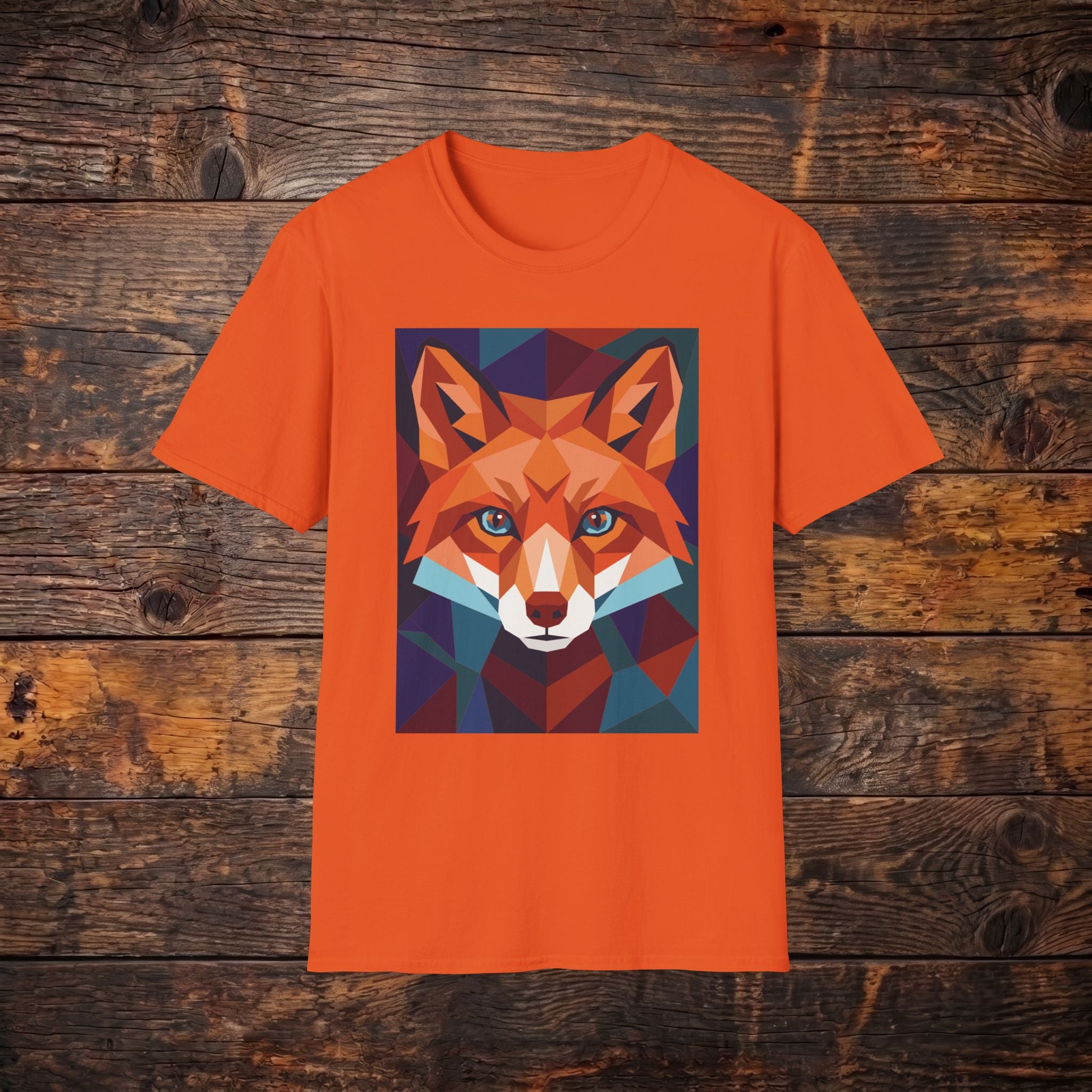 Geometric Fox Graphic T-Shirt — Colorful Polygon Fox Face Tee
