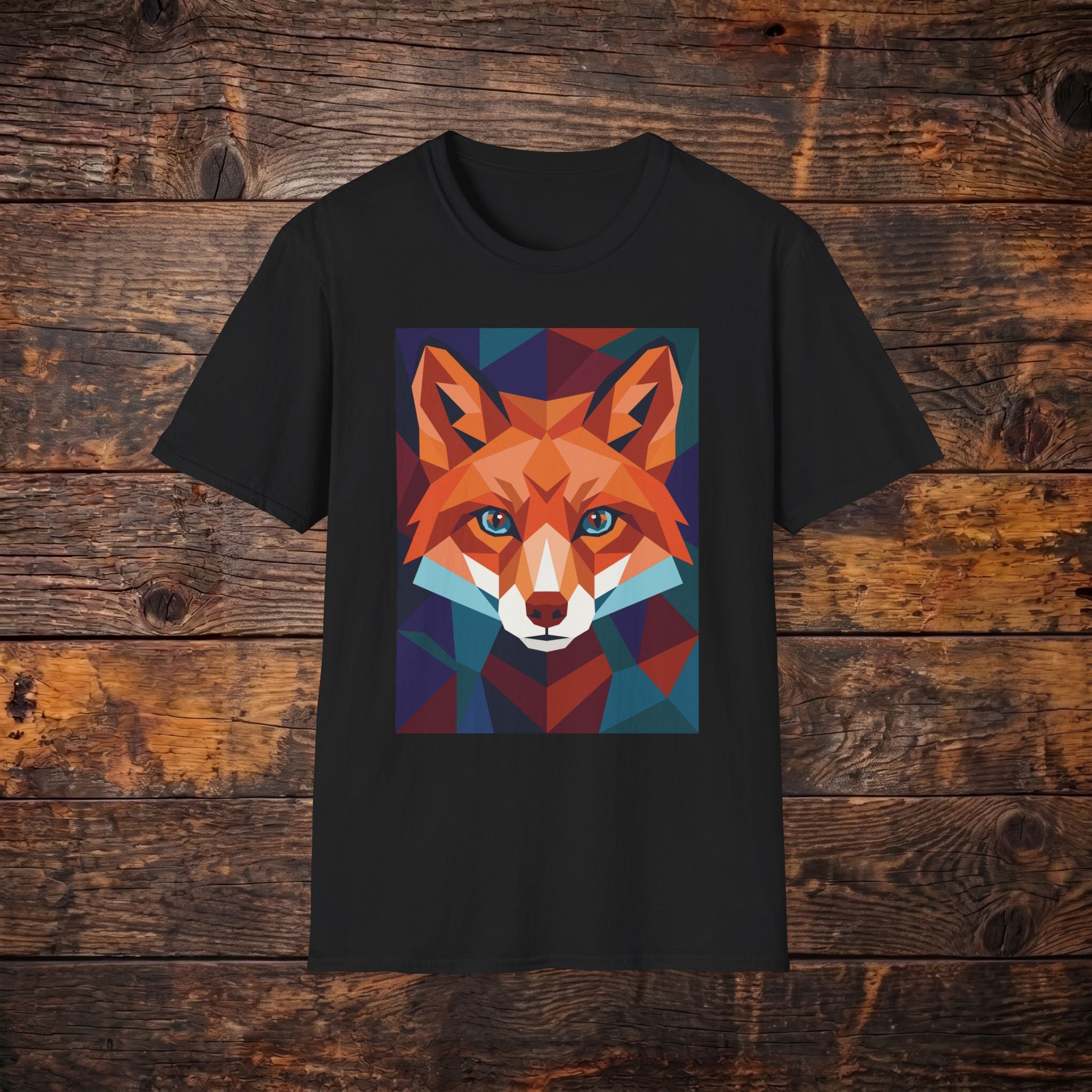 Geometric Fox Graphic T-Shirt — Colorful Polygon Fox Face Tee
