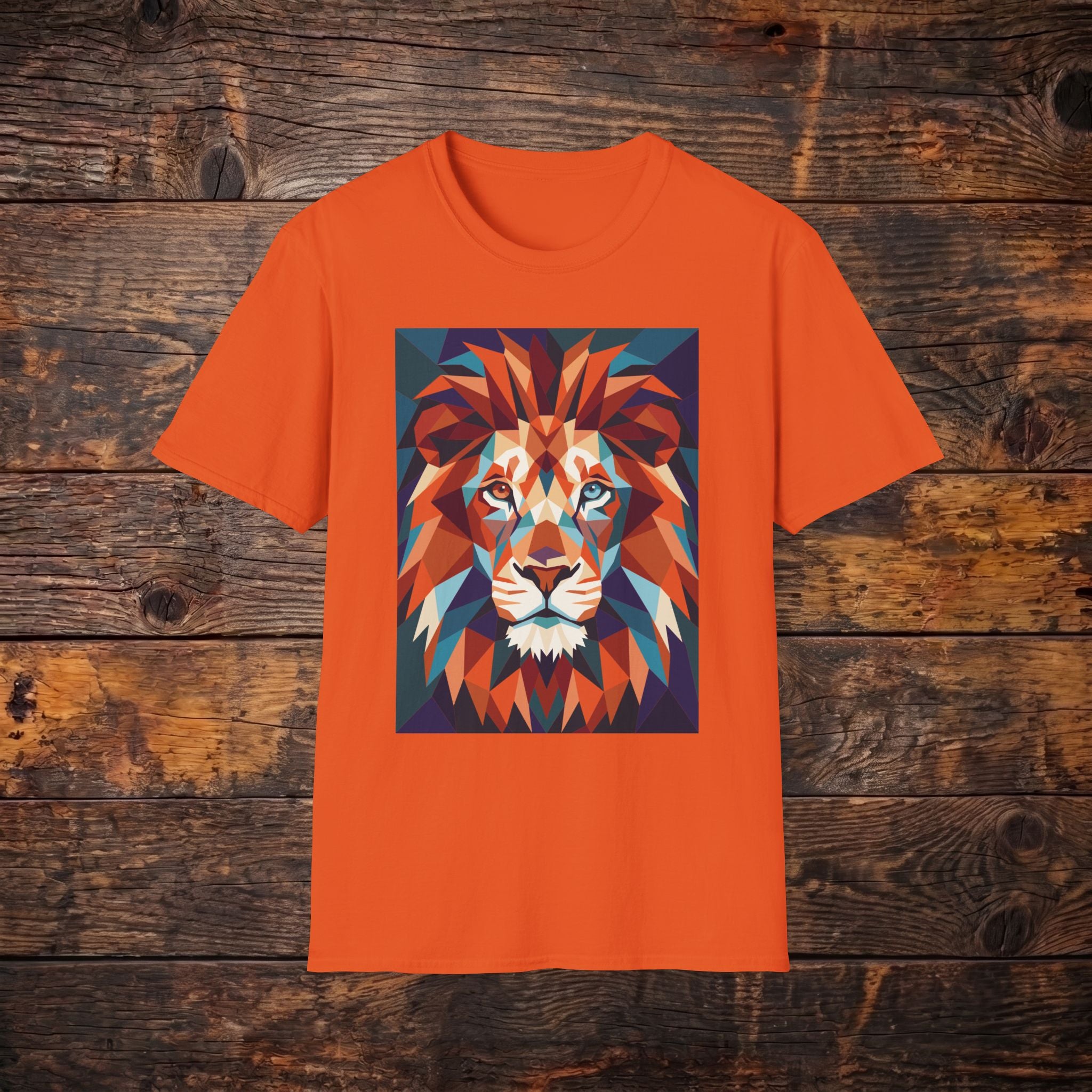 Geometric Lion Graphic T-Shirt — Vibrant Polygonal Lion Tee