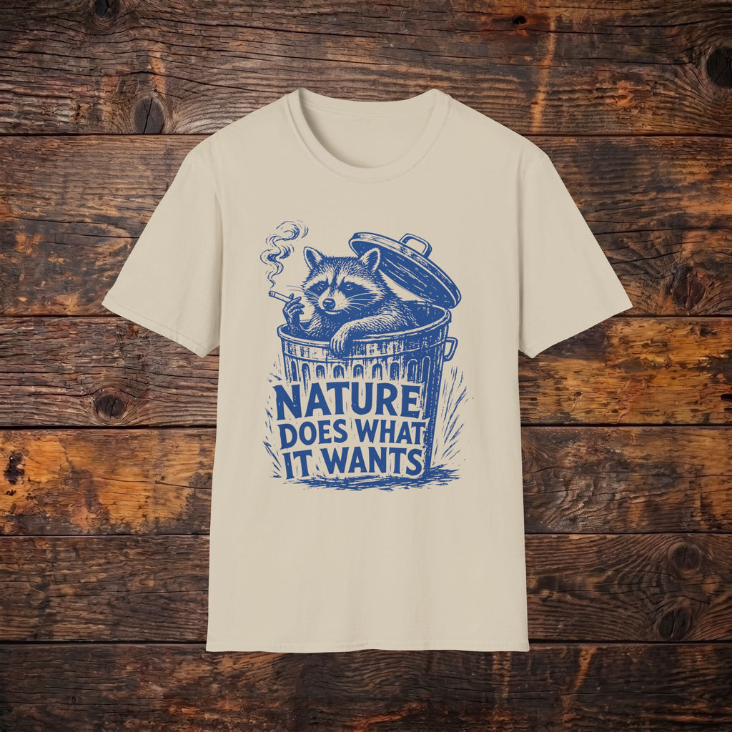 Raccoon in Trash "Nature Does What It Wants" Vintage Graphic T-Shirt