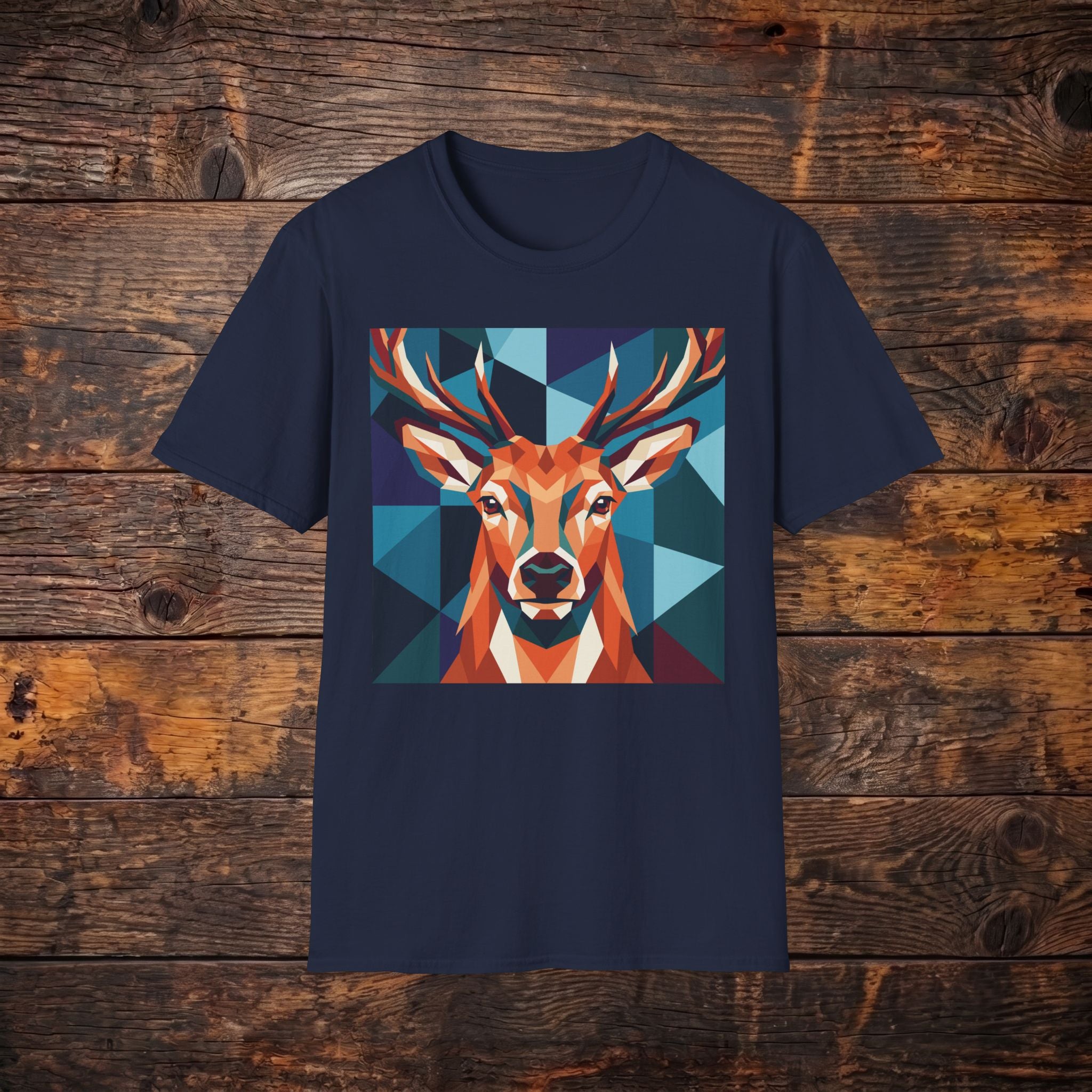 Geometric Stag T-Shirt — Colorful Polygon Deer Graphic Tee