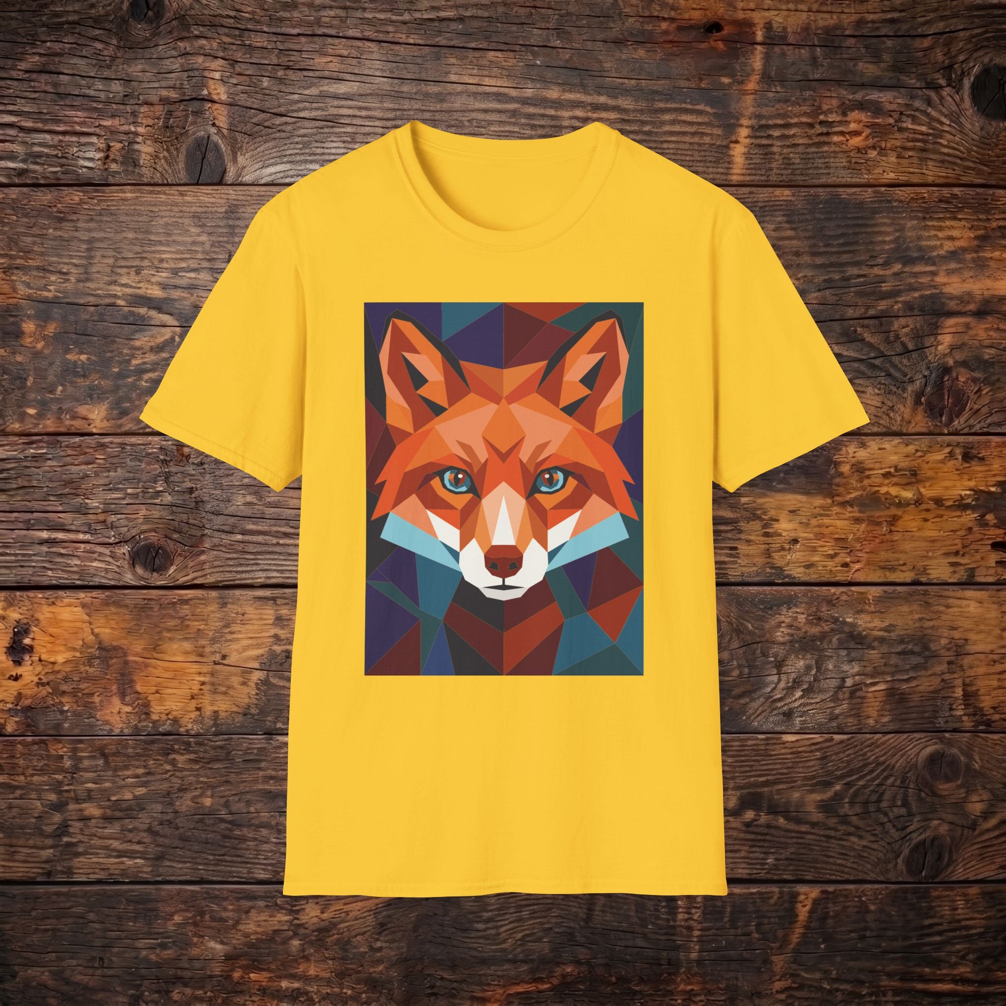 Geometric Fox Graphic T-Shirt — Colorful Polygon Fox Face Tee