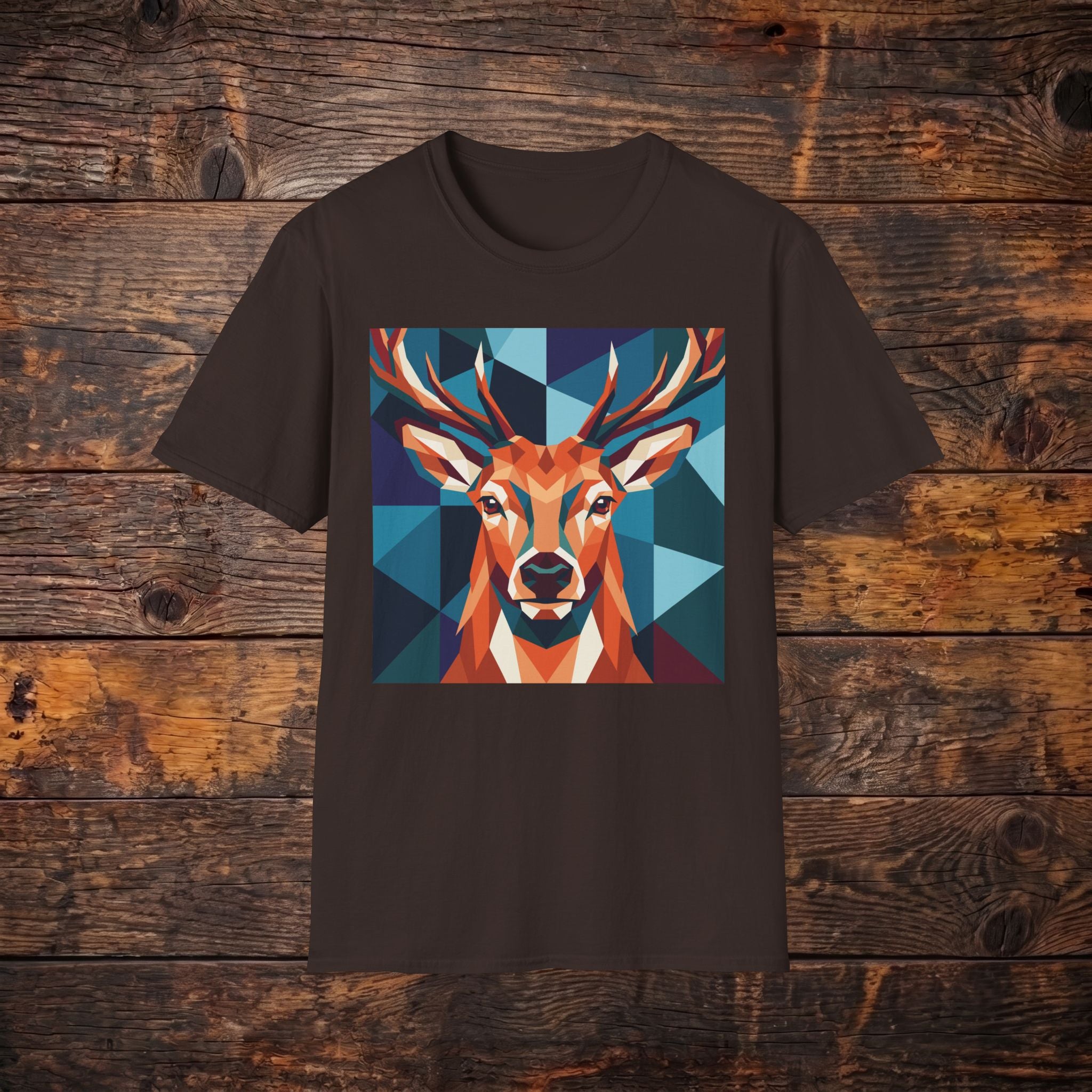 Geometric Stag T-Shirt — Colorful Polygon Deer Graphic Tee