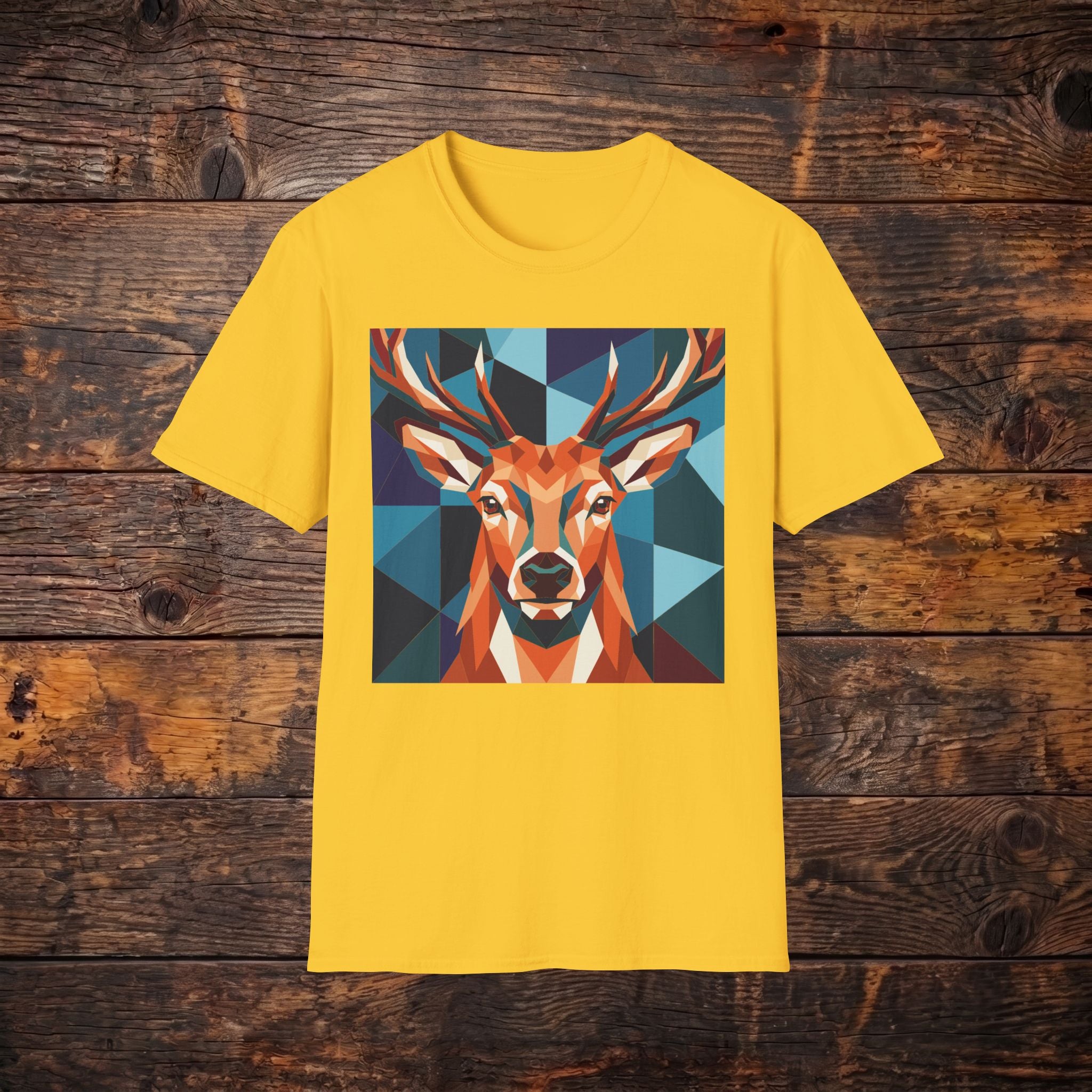Geometric Stag T-Shirt — Colorful Polygon Deer Graphic Tee