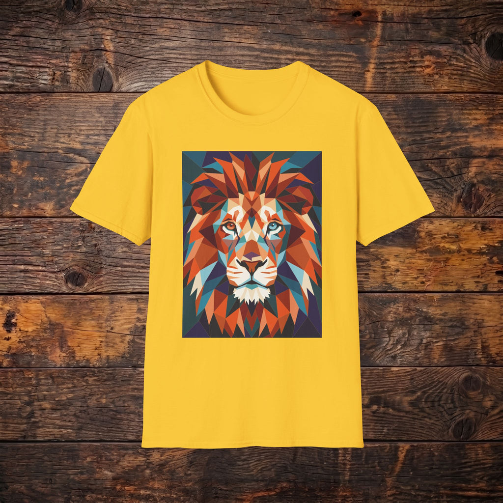 Geometric Lion Graphic T-Shirt — Vibrant Polygonal Lion Tee
