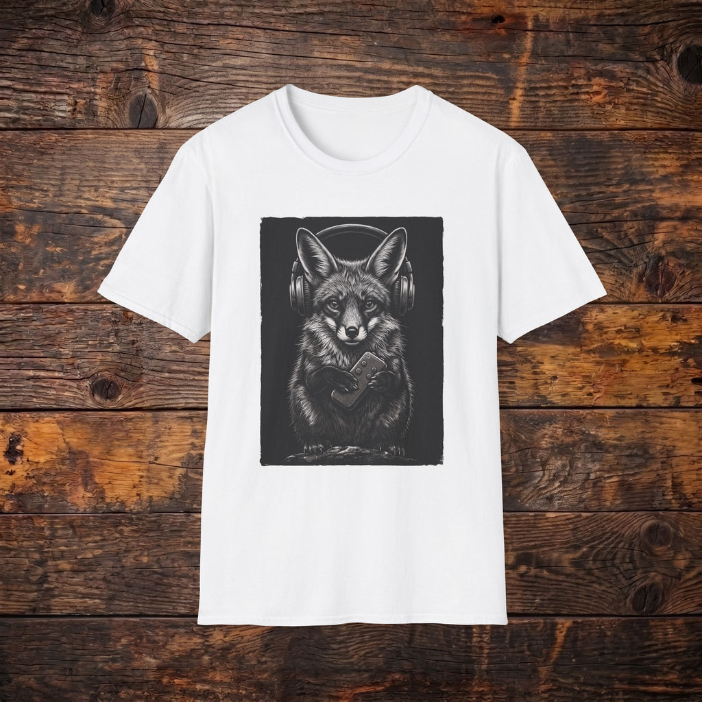 Fox with Headphones T‑Shirt — Noir Graphic Animal Music Tee