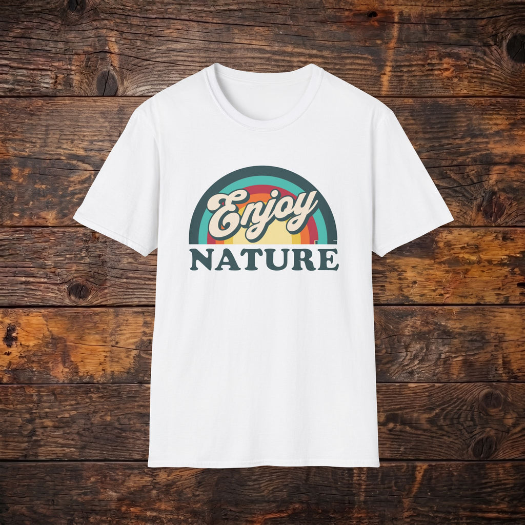 Enjoy Nature T-Shirt — Retro Rainbow Outdoor Graphic Tee