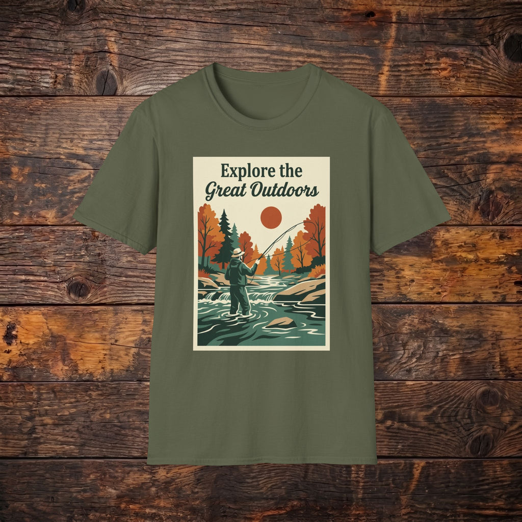 Explore the Great Outdoors T-Shirt — Retro Fishing Nature Tee