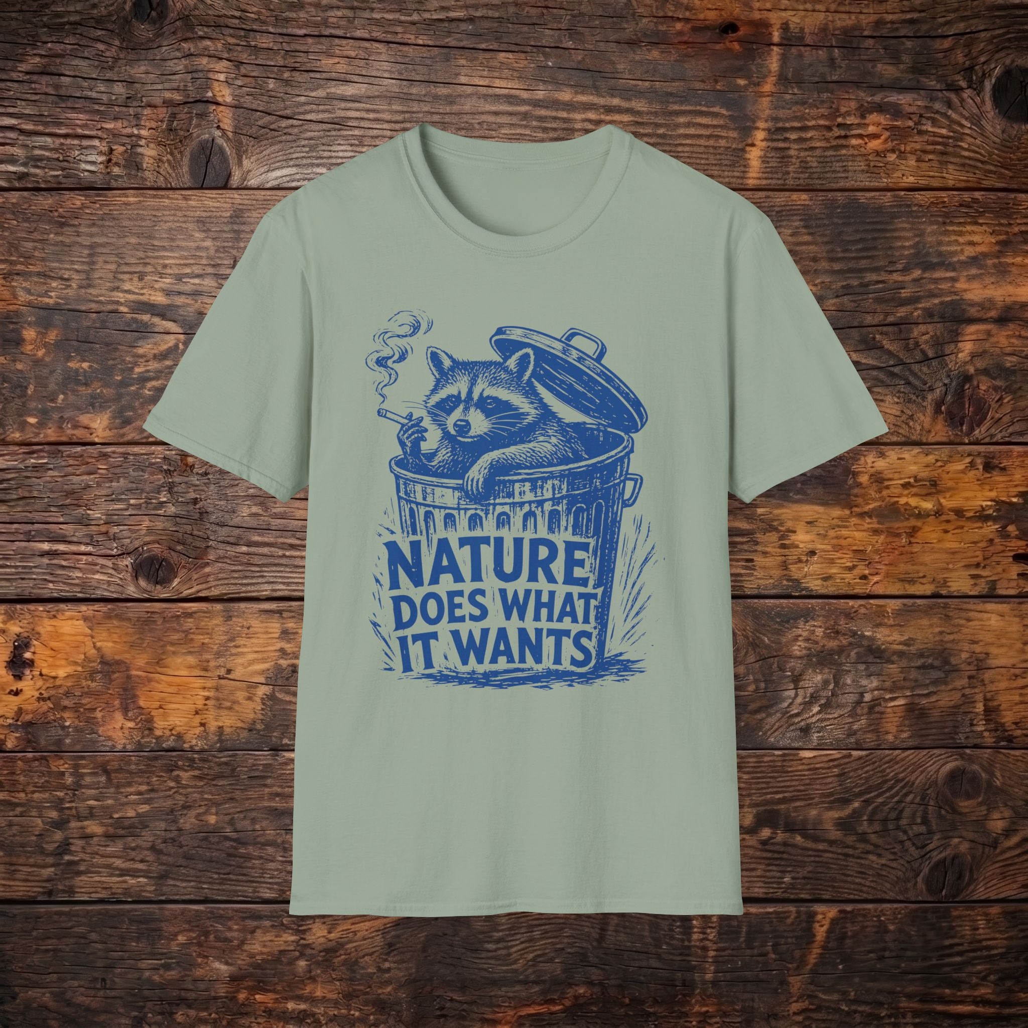 Raccoon in Trash "Nature Does What It Wants" Vintage Graphic T-Shirt