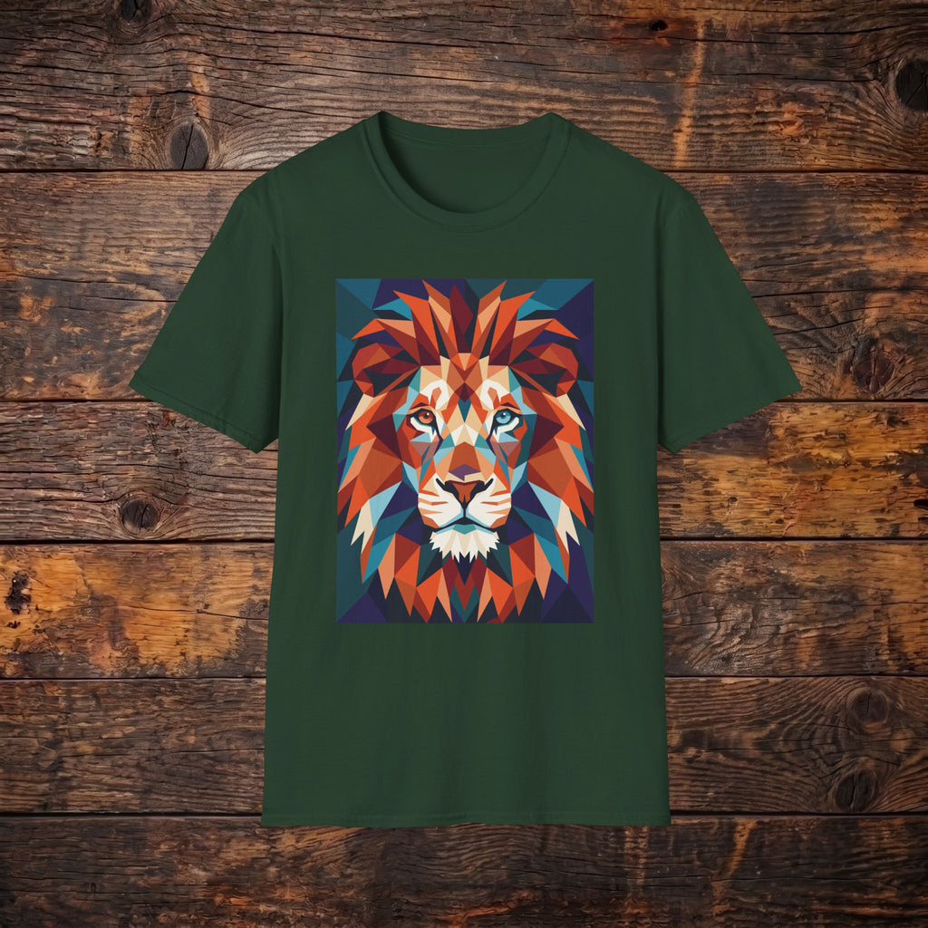 Geometric Lion Graphic T-Shirt — Vibrant Polygonal Lion Tee