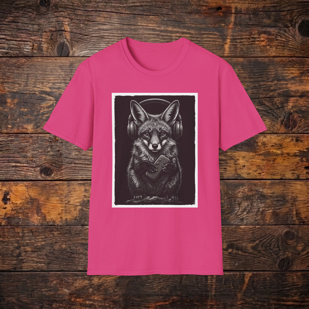 Fox with Headphones T‑Shirt — Noir Graphic Animal Music Tee