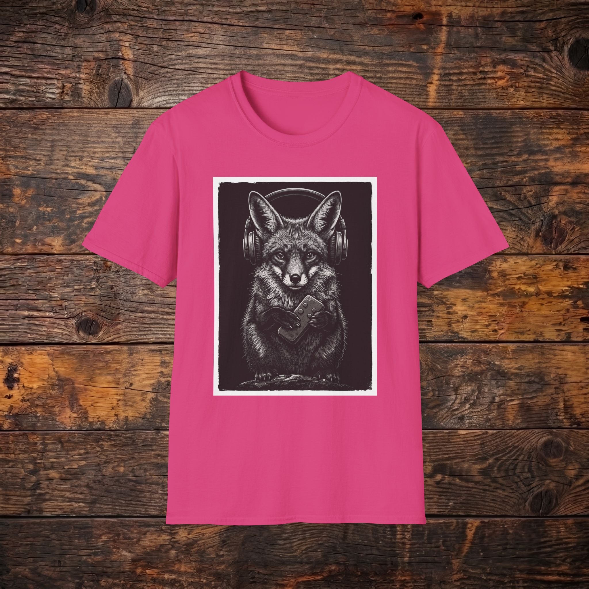Fox with Headphones T‑Shirt — Noir Graphic Animal Music Tee