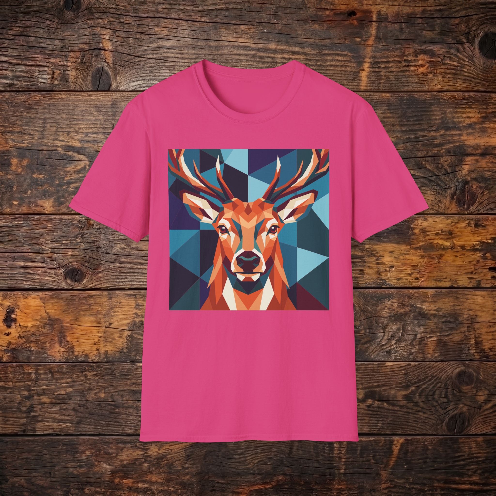 Geometric Stag T-Shirt — Colorful Polygon Deer Graphic Tee
