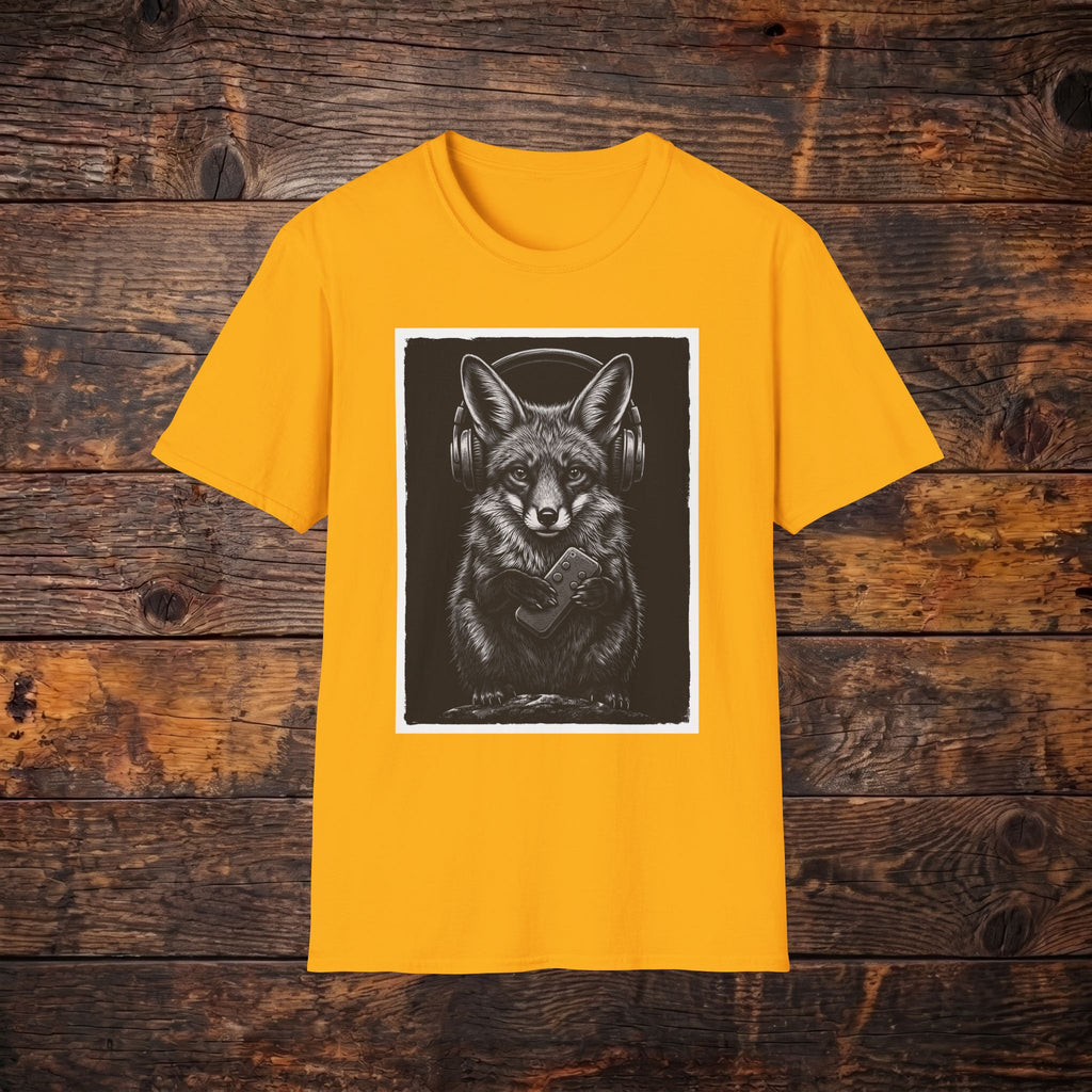 Fox with Headphones T‑Shirt — Noir Graphic Animal Music Tee