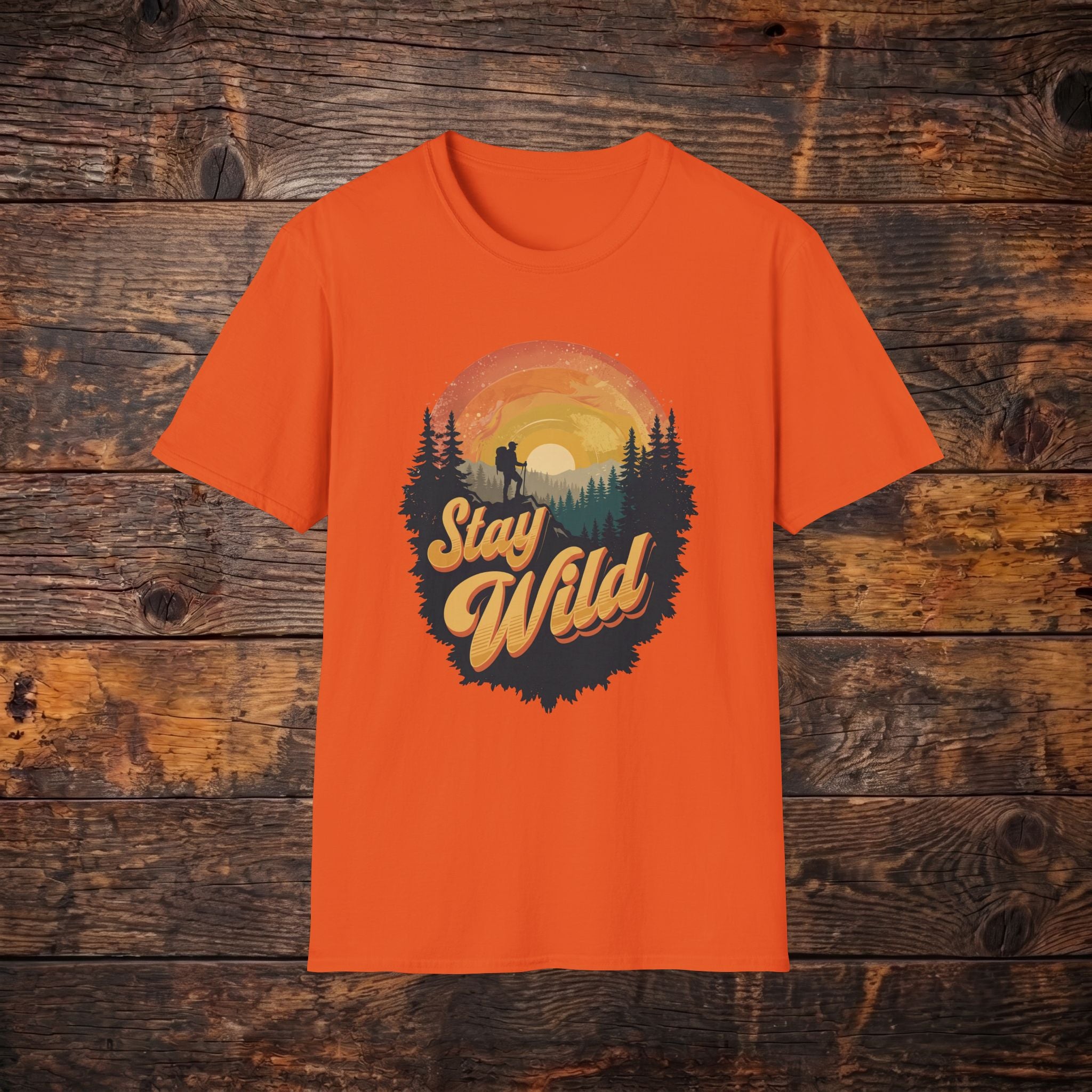 Stay Wild Graphic T-Shirt — Outdoor Adventure Sunset Design
