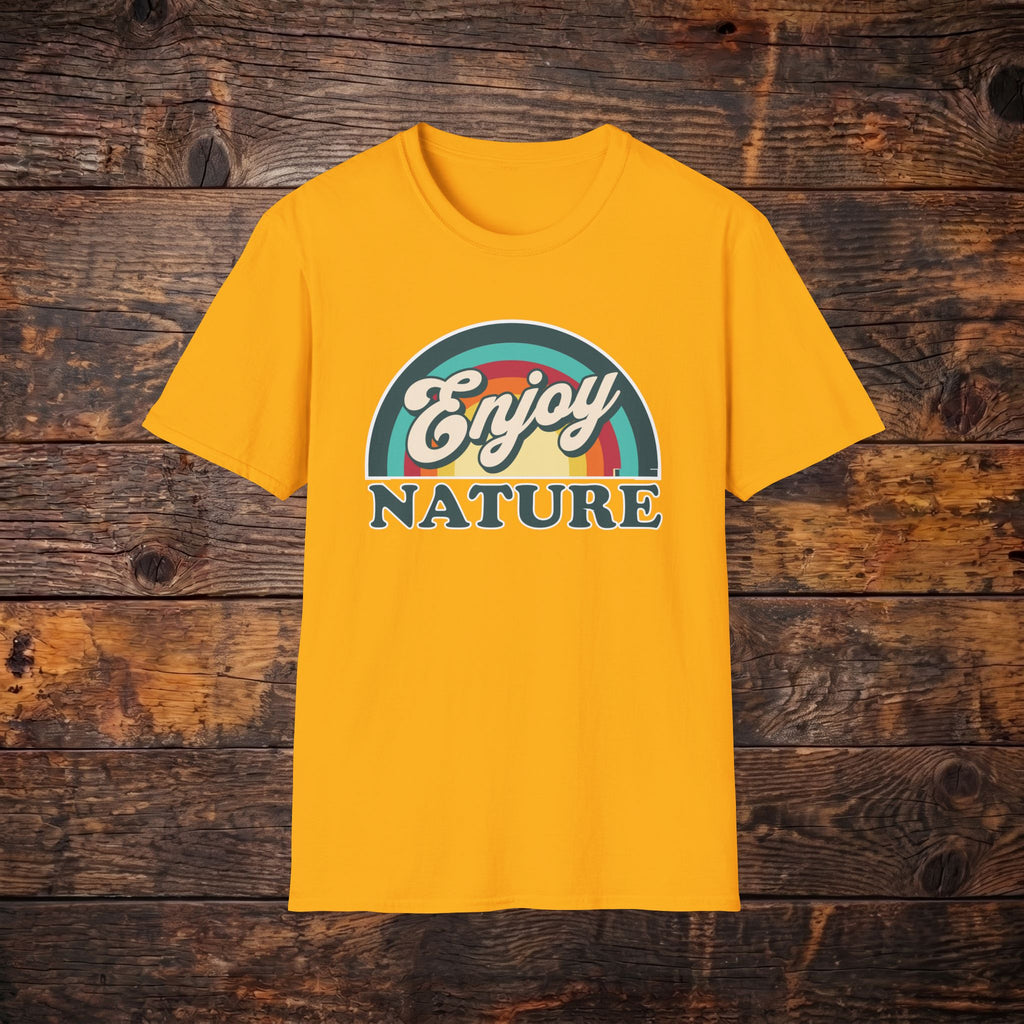 Enjoy Nature T-Shirt — Retro Rainbow Outdoor Graphic Tee
