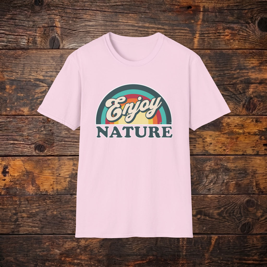 Enjoy Nature T-Shirt — Retro Rainbow Outdoor Graphic Tee