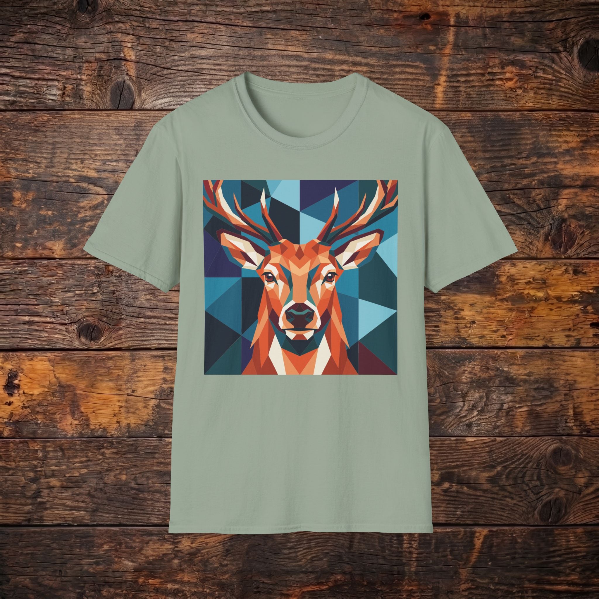 Geometric Stag T-Shirt — Colorful Polygon Deer Graphic Tee