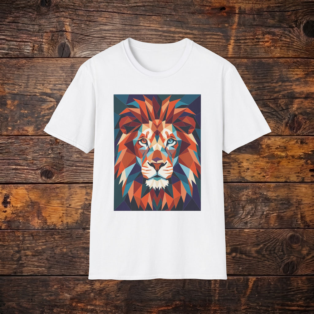 Geometric Lion Graphic T-Shirt — Vibrant Polygonal Lion Tee