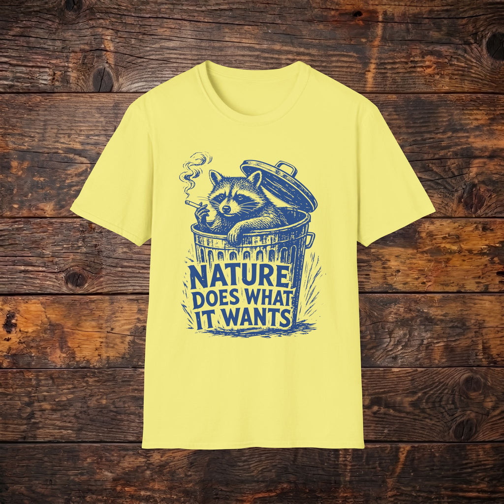 Raccoon in Trash "Nature Does What It Wants" Vintage Graphic T-Shirt