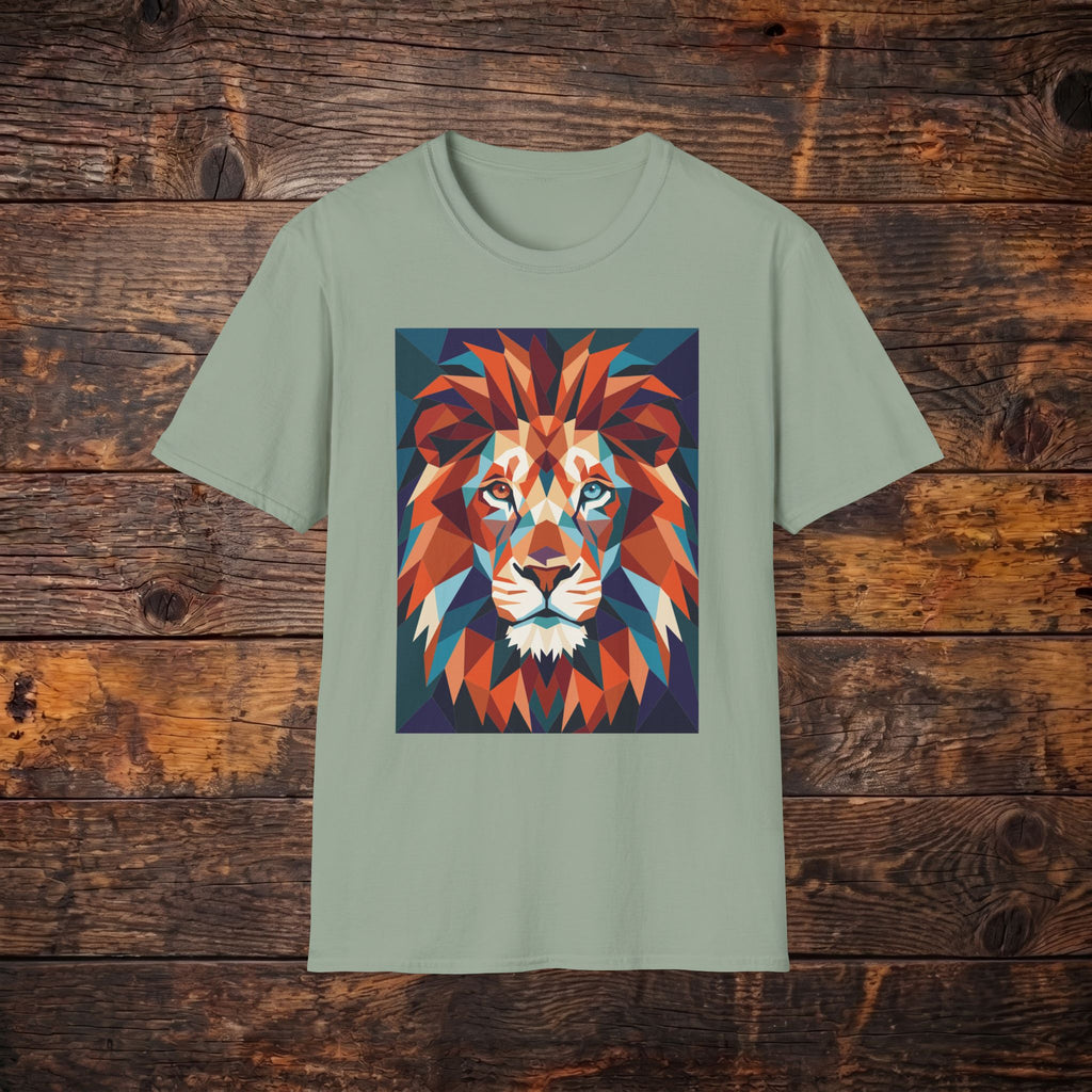 Geometric Lion Graphic T-Shirt — Vibrant Polygonal Lion Tee
