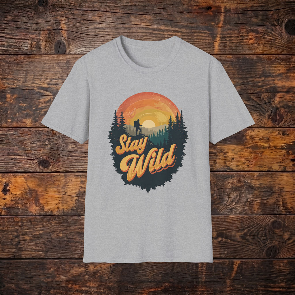 Stay Wild Graphic T-Shirt — Outdoor Adventure Sunset Design