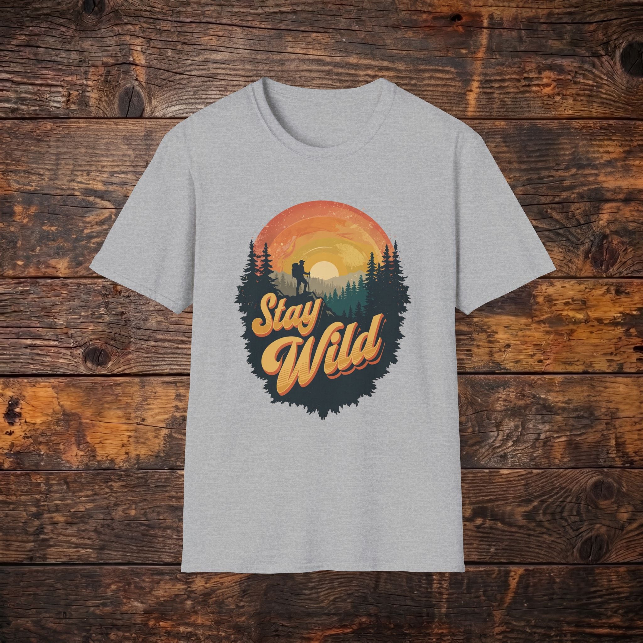 Stay Wild Graphic T-Shirt — Outdoor Adventure Sunset Design