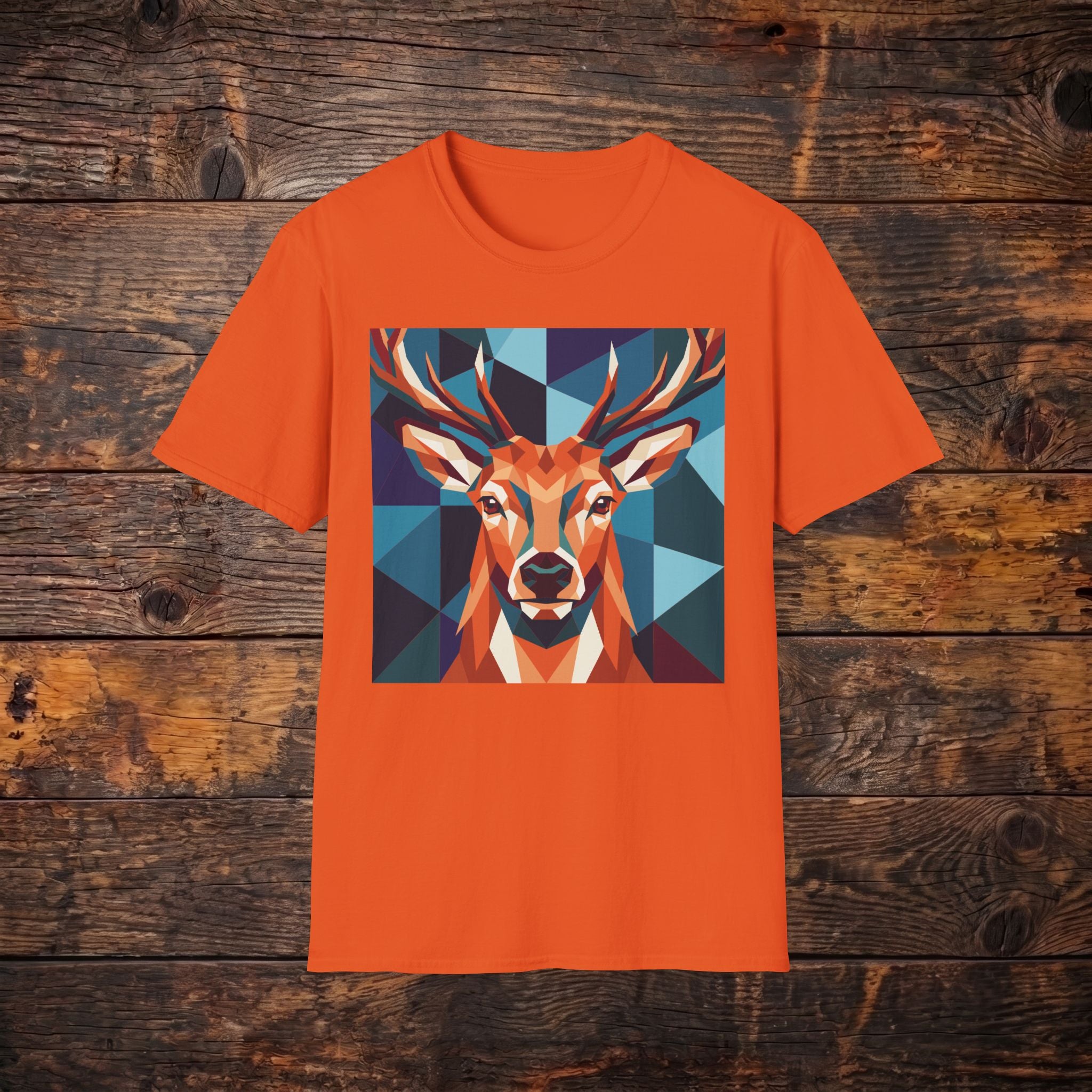 Geometric Stag T-Shirt — Colorful Polygon Deer Graphic Tee