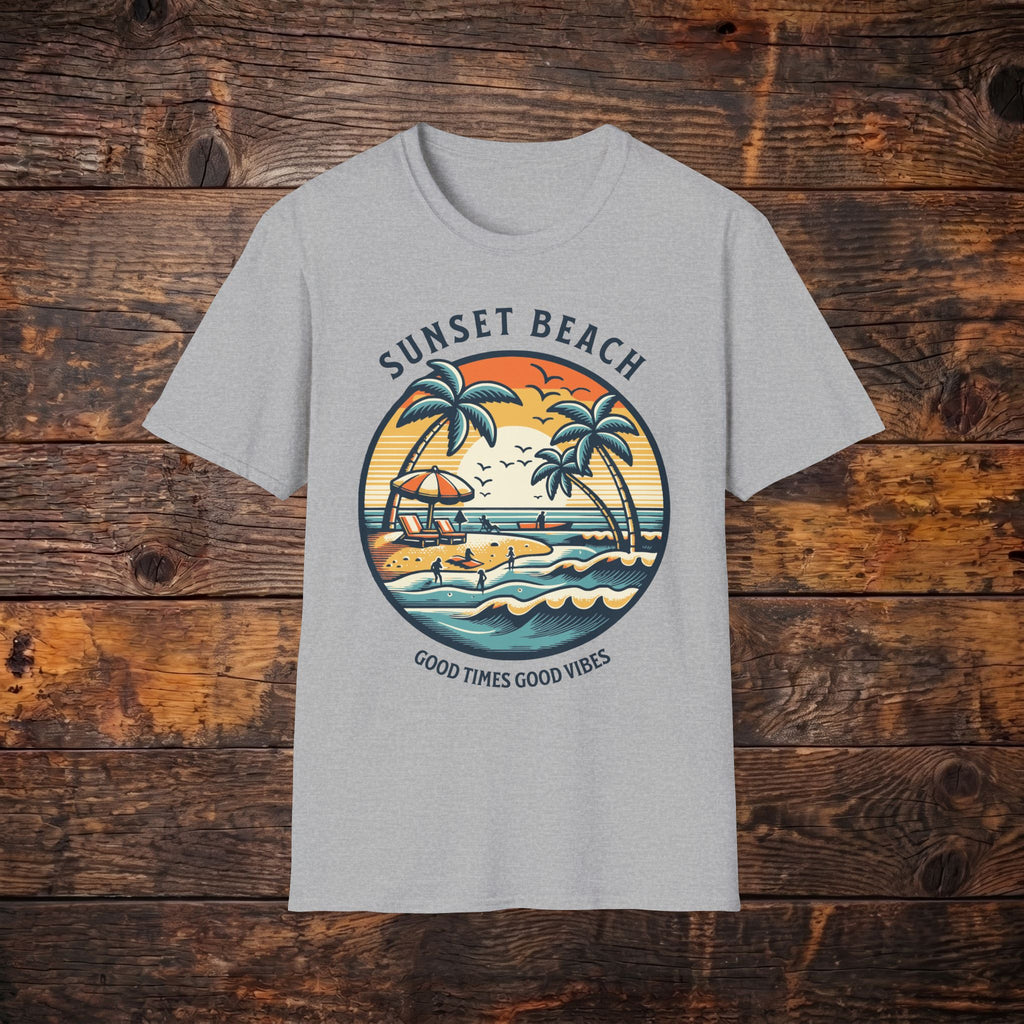 Sunset Beach T-Shirt — Retro Palm Beach Graphic Tee