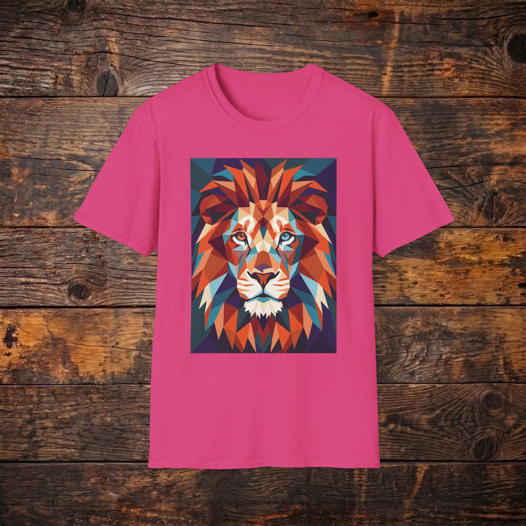 Geometric Lion Graphic T-Shirt — Vibrant Polygonal Lion Tee