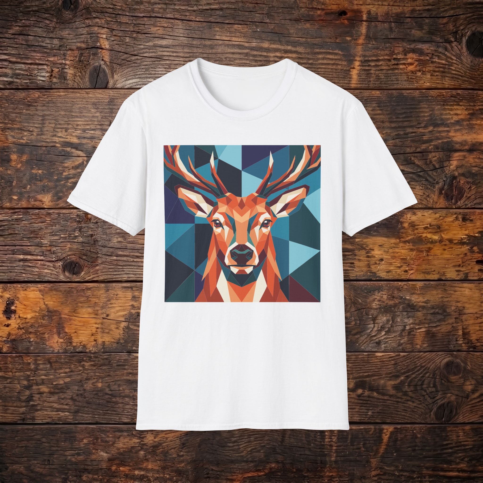 Geometric Stag T-Shirt — Colorful Polygon Deer Graphic Tee