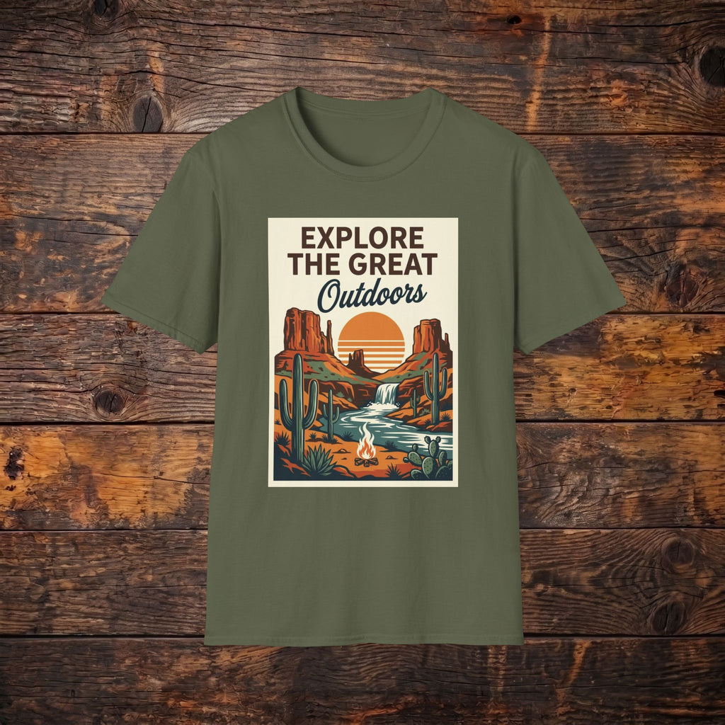 Explore The Great Outdoors T-Shirt — Retro Desert Adventure Tee