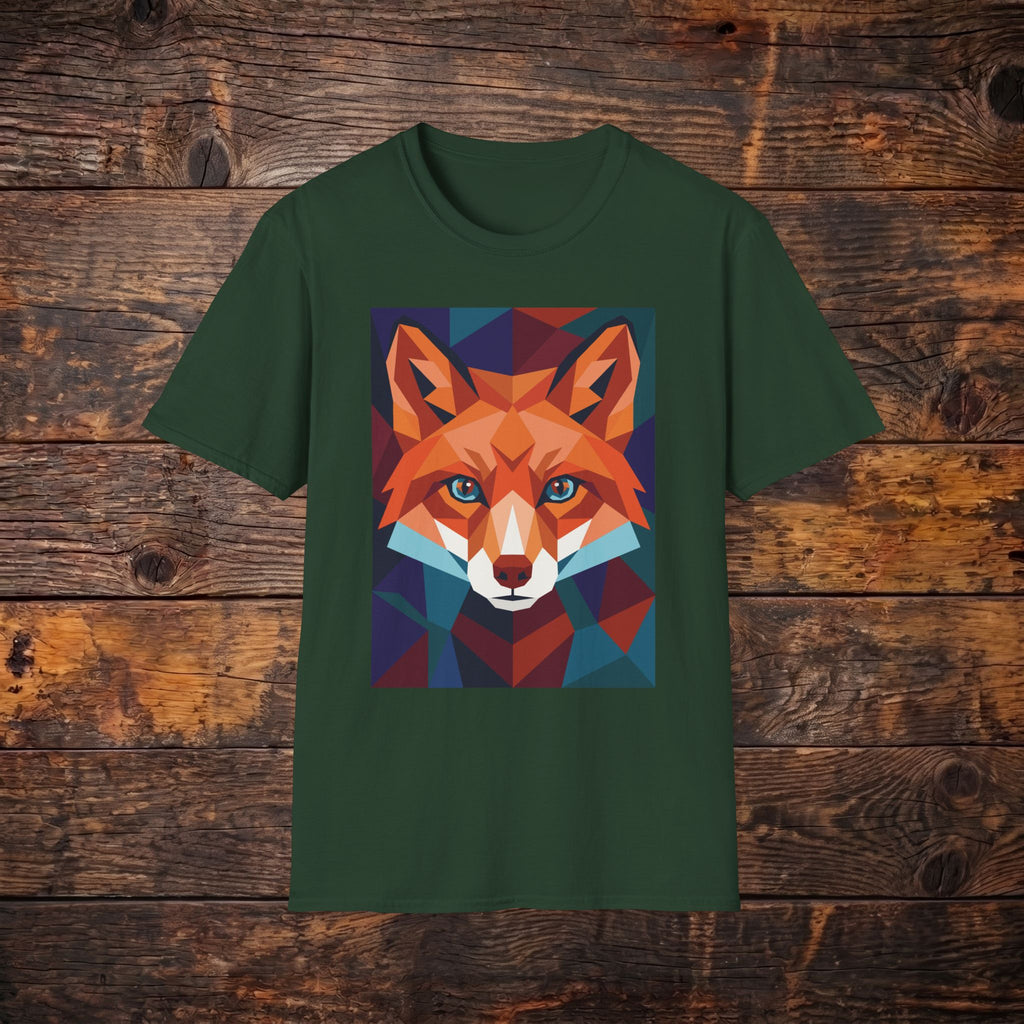 Geometric Fox Graphic T-Shirt — Colorful Polygon Fox Face Tee