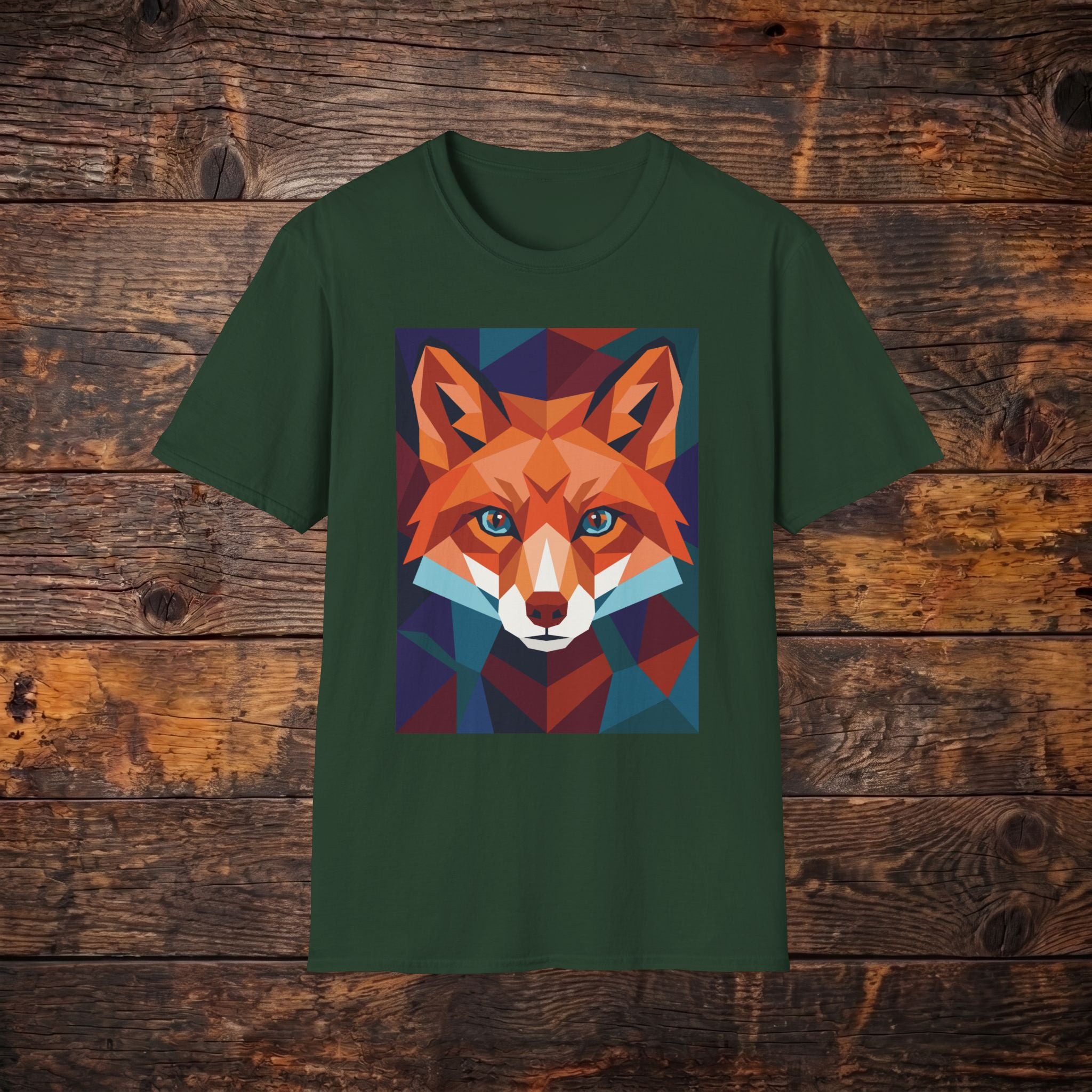 Geometric Fox Graphic T-Shirt — Colorful Polygon Fox Face Tee