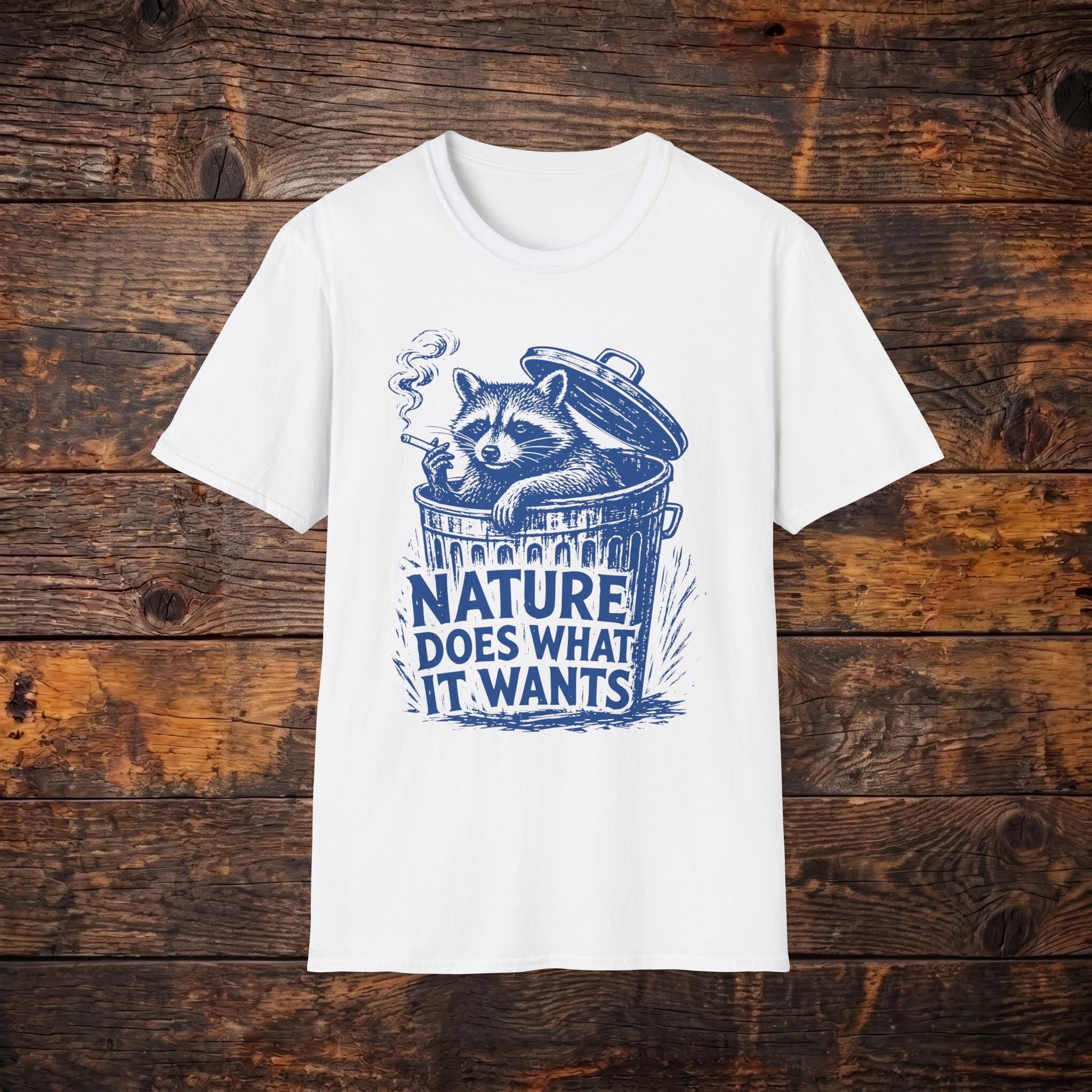 Raccoon in Trash "Nature Does What It Wants" Vintage Graphic T-Shirt