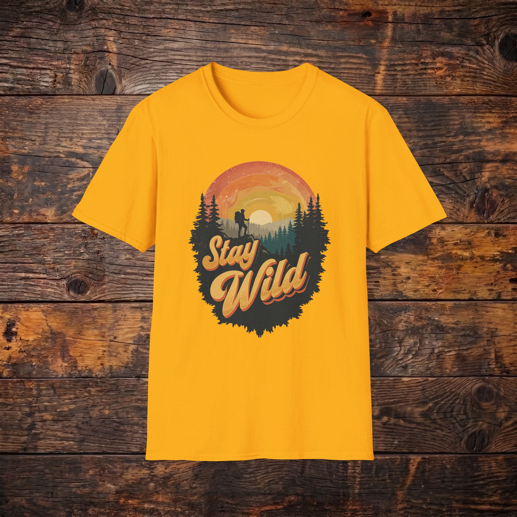 Stay Wild Graphic T-Shirt — Outdoor Adventure Sunset Design