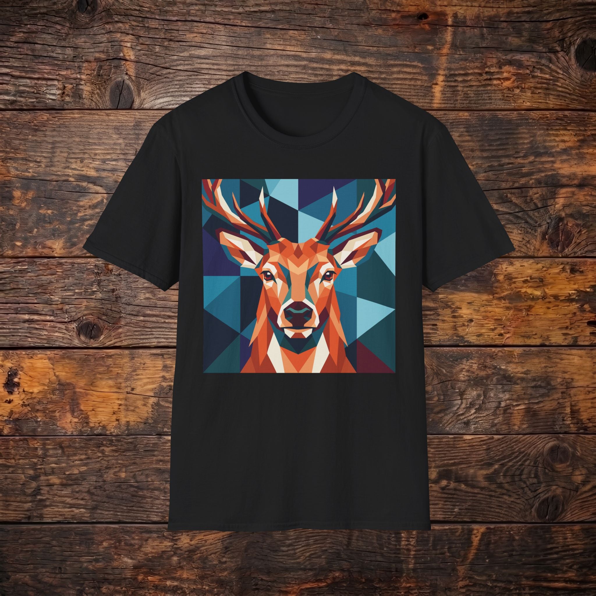 Geometric Stag T-Shirt — Colorful Polygon Deer Graphic Tee