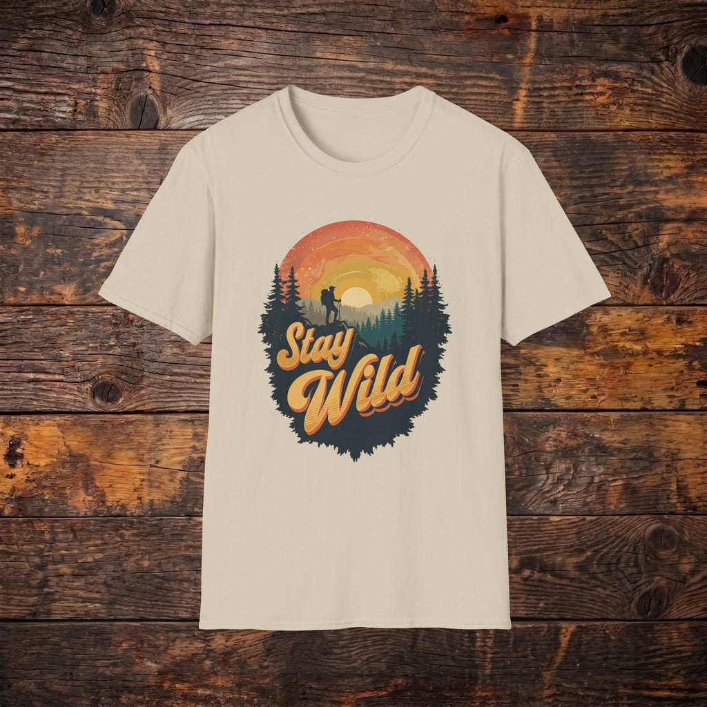 Stay Wild Graphic T-Shirt — Outdoor Adventure Sunset Design